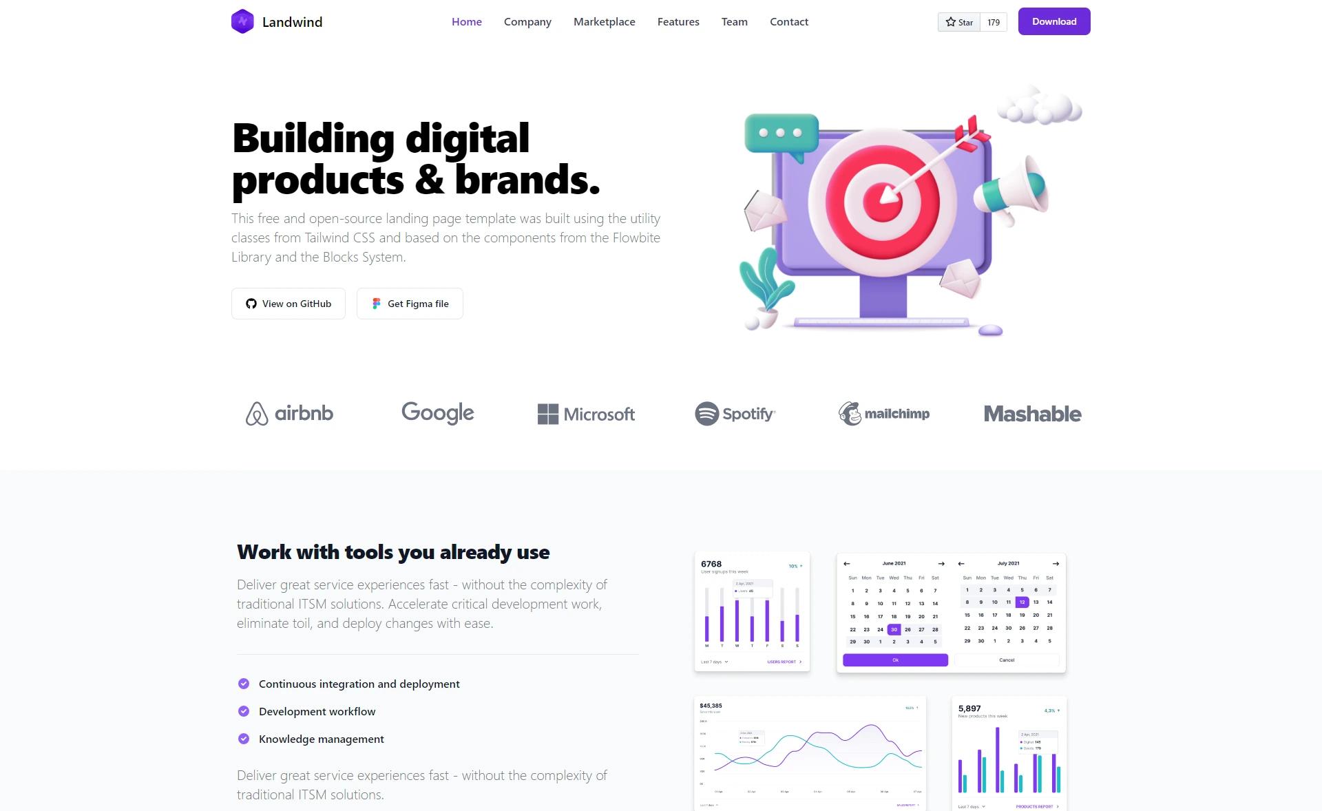 Landwind – Free Responsive TailwindCSS Landing Page Template preview