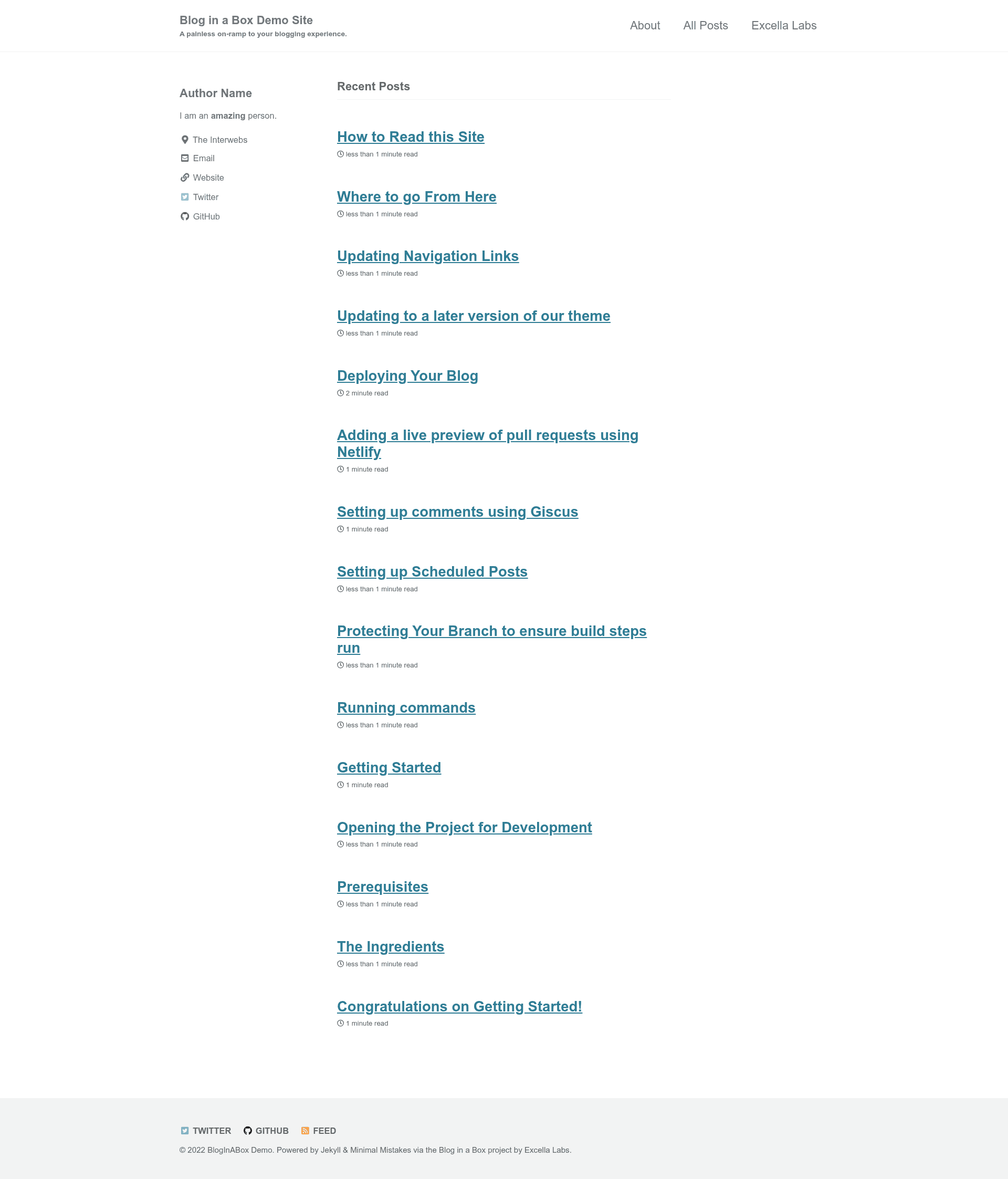 screenshot of Blog in a Box on template0.com