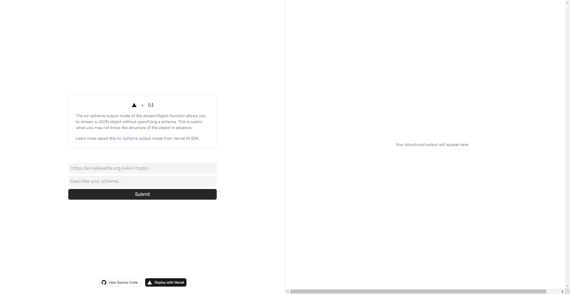 No Schema Output Mode preview