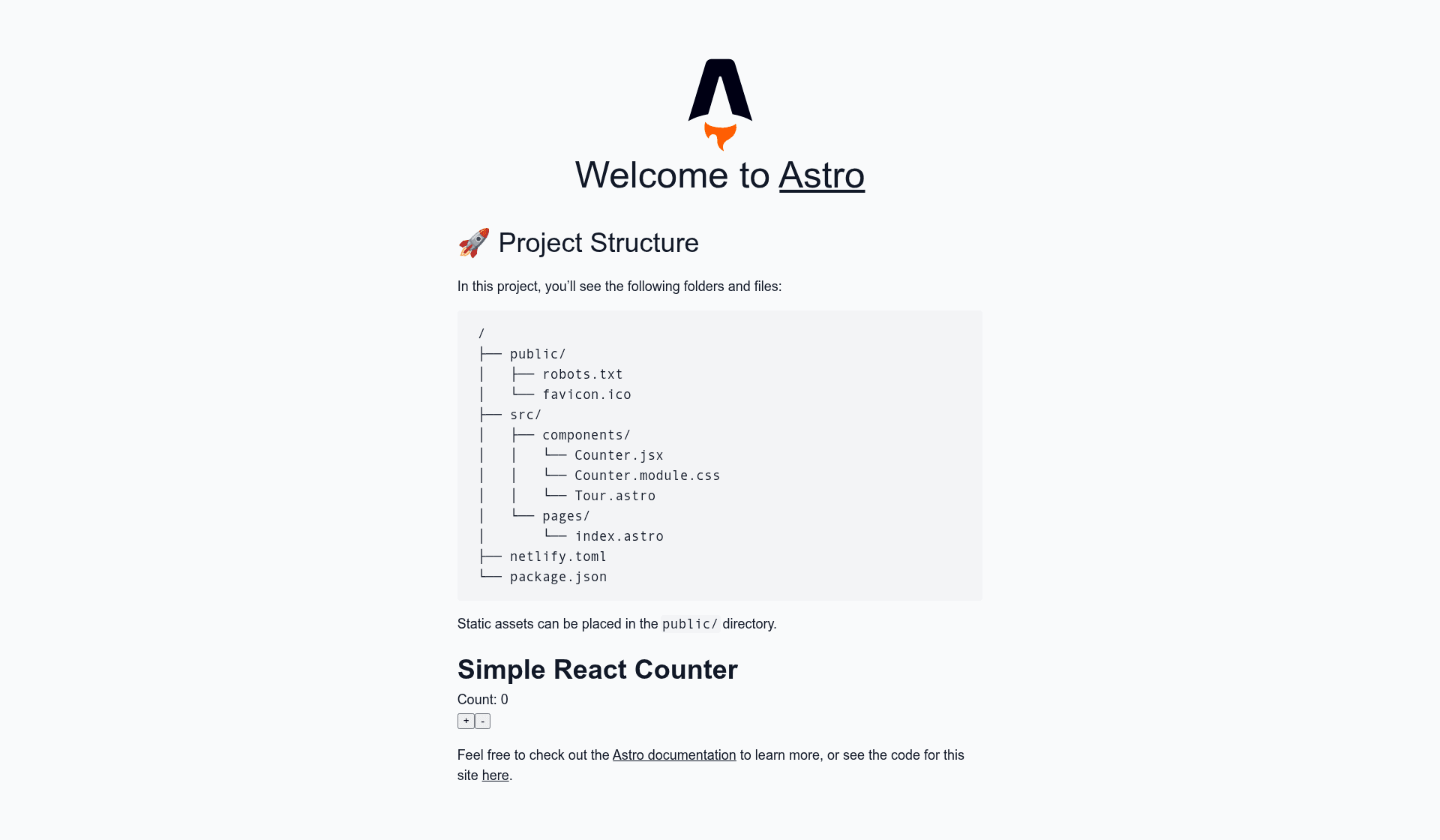 screenshot of Astro Netlify Starter on template0.com