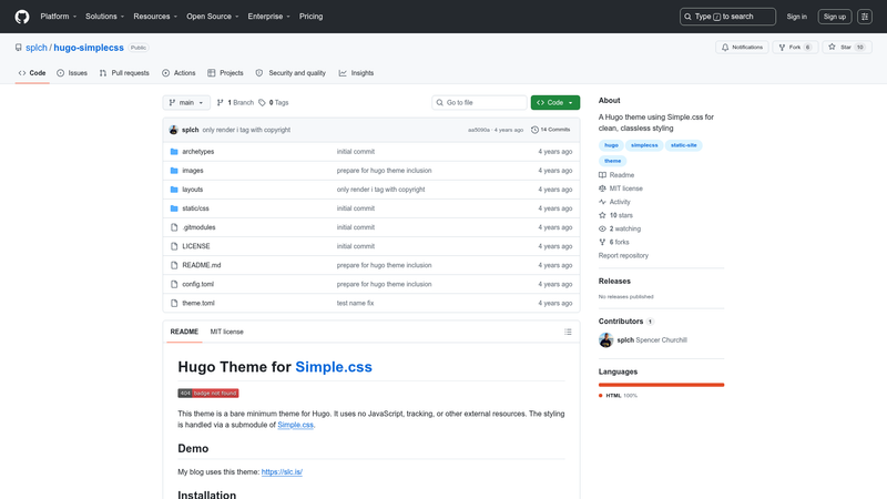 Image for Hugo Simple.css on template0.com