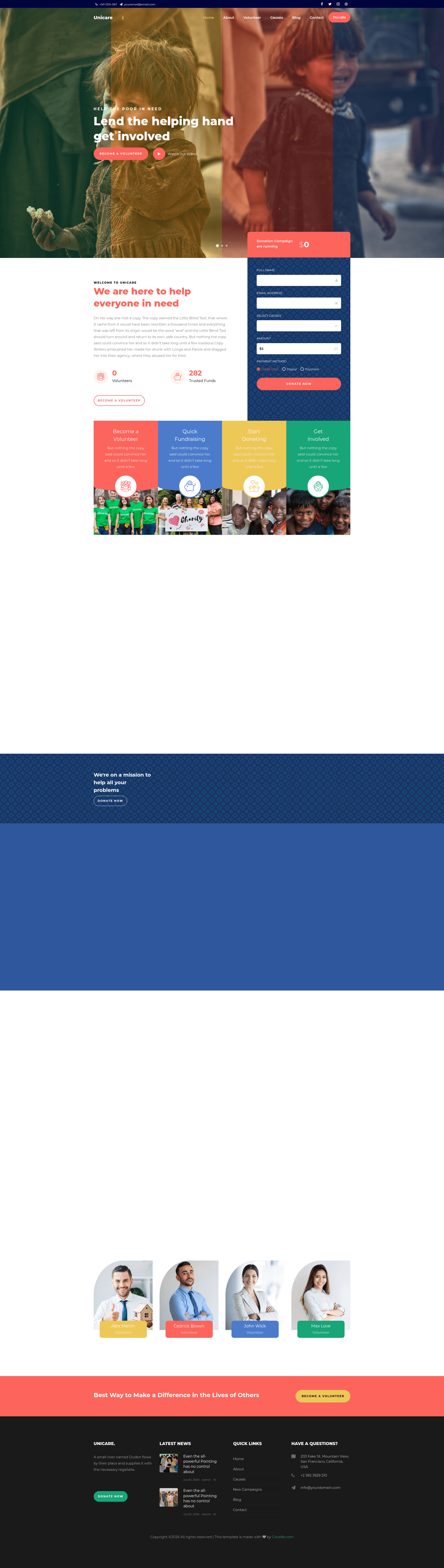 screenshot of Unicare – Free Responsive Bootstrap 4 HTML5 Charity Website Template on template0.com