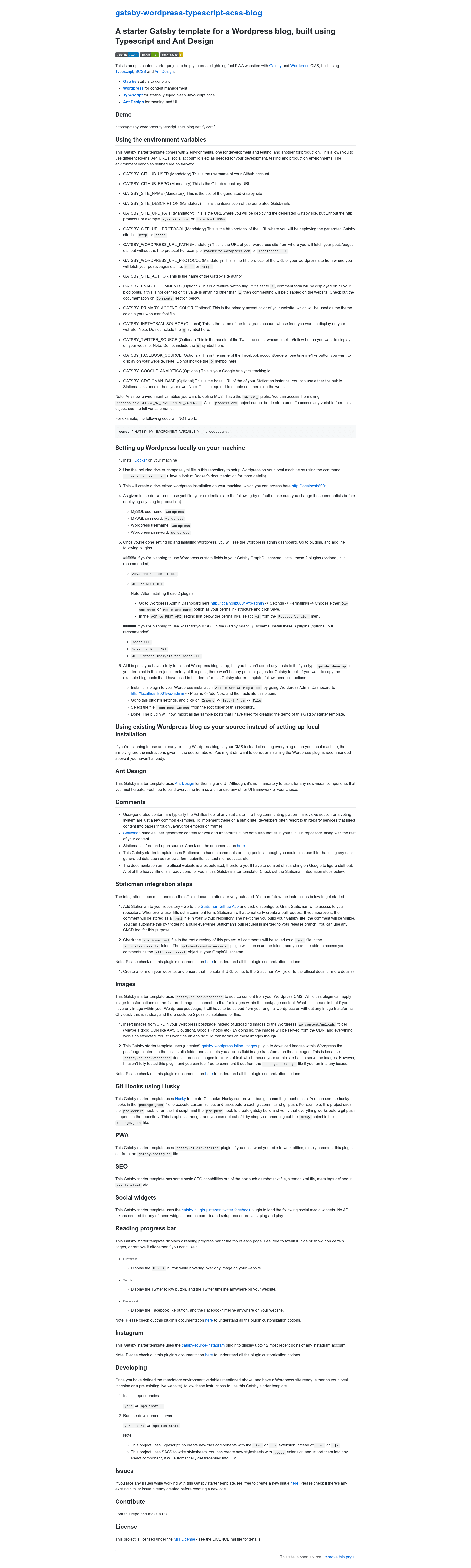 screenshot of Gatsby Wordpress Typescript Scss Blog on template0.com