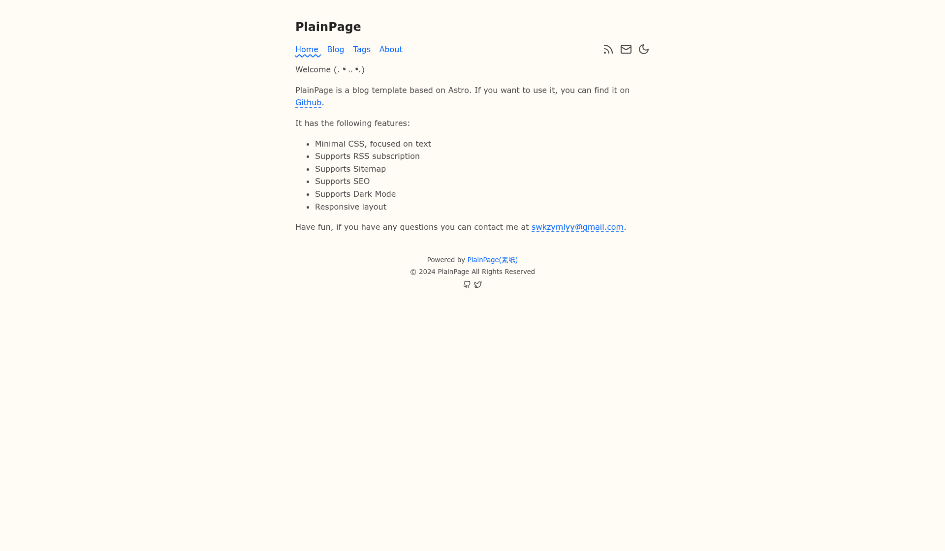screenshot of PlainPage on template0.com