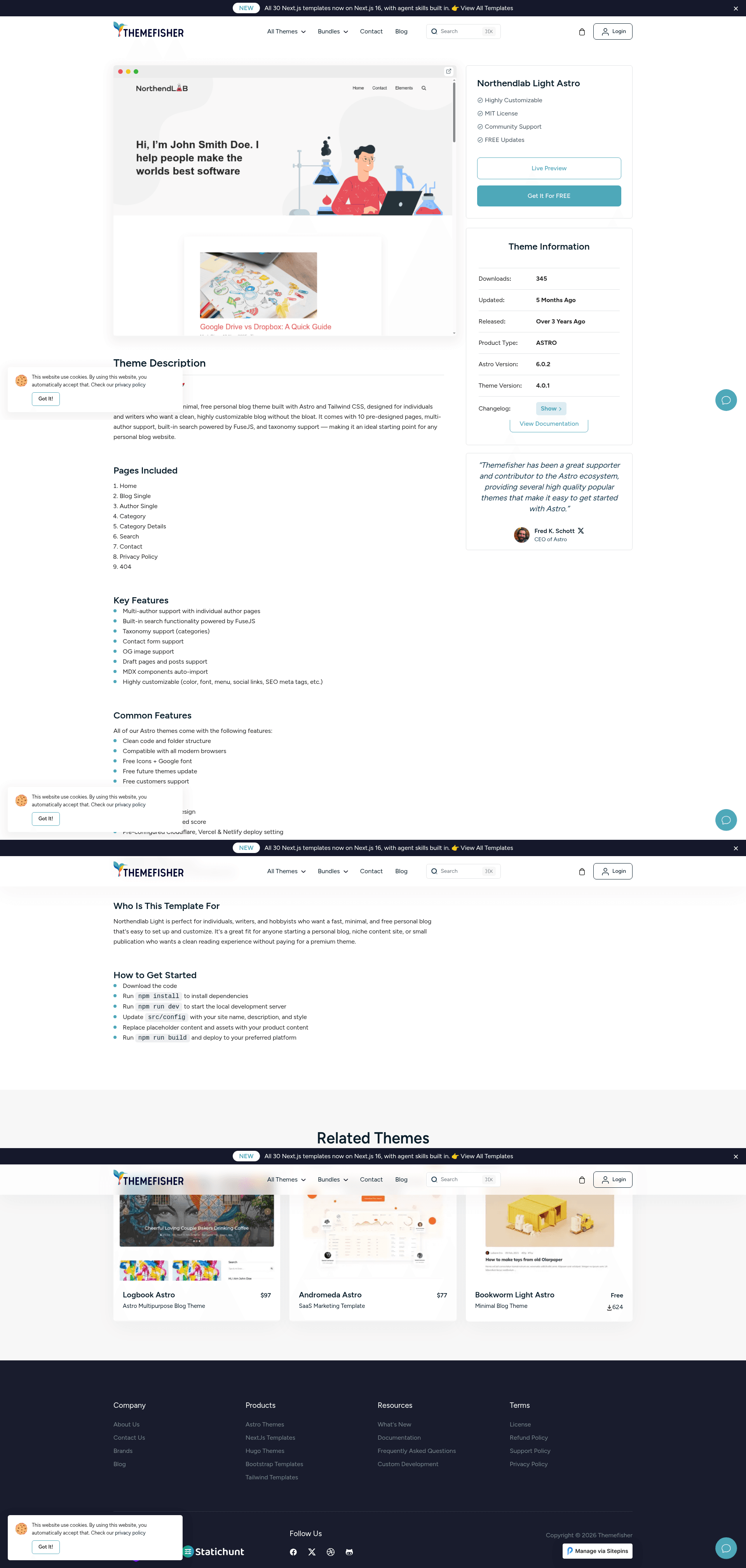 screenshot of Northendlab Light Astro on template0.com