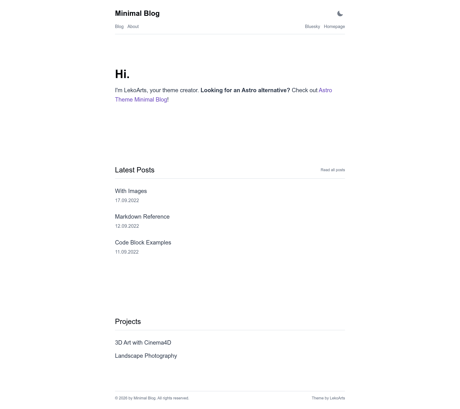 screenshot of Gatsby Starter Minimal Blog on template0.com