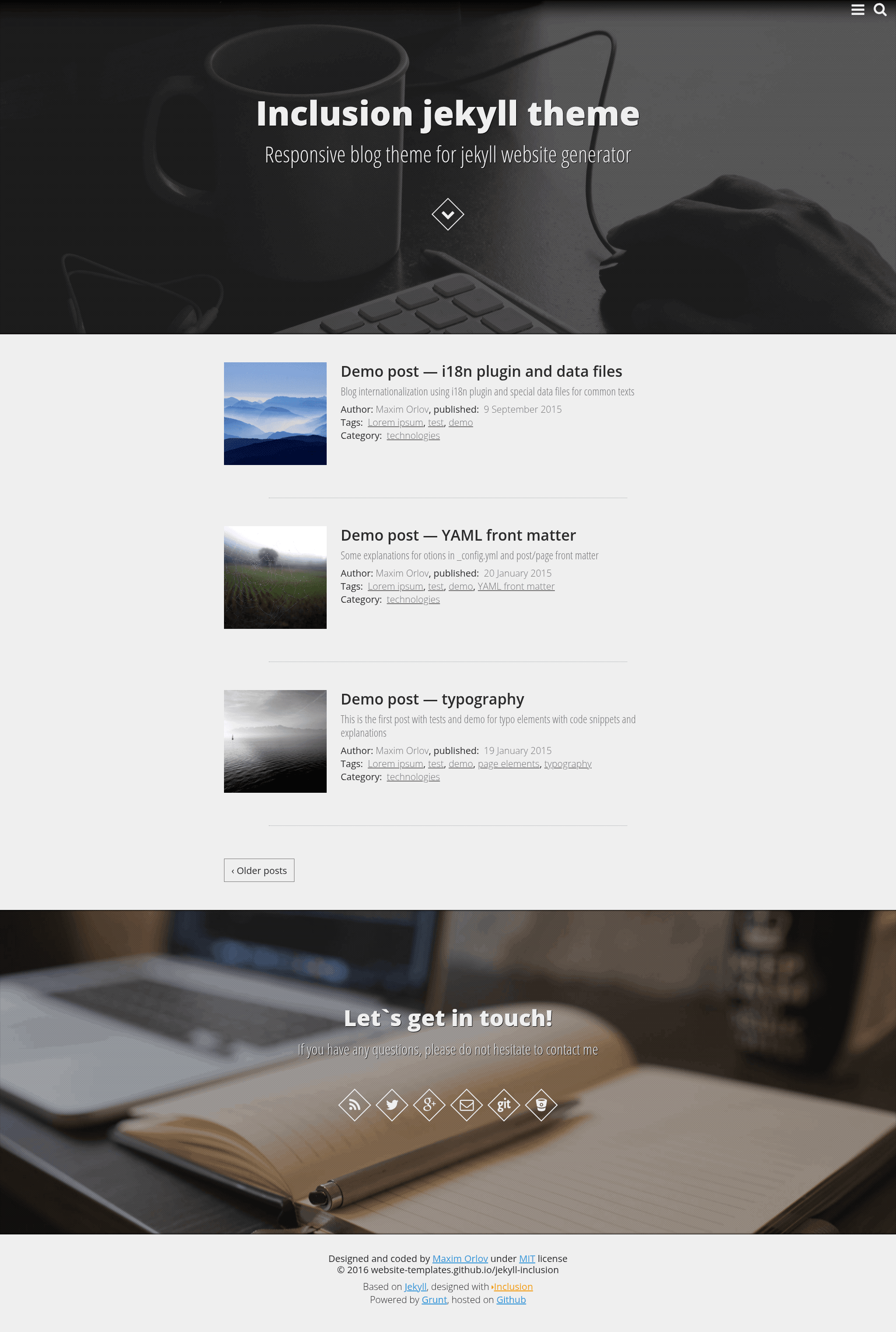 screenshot of Jekyll Inclusion on template0.com