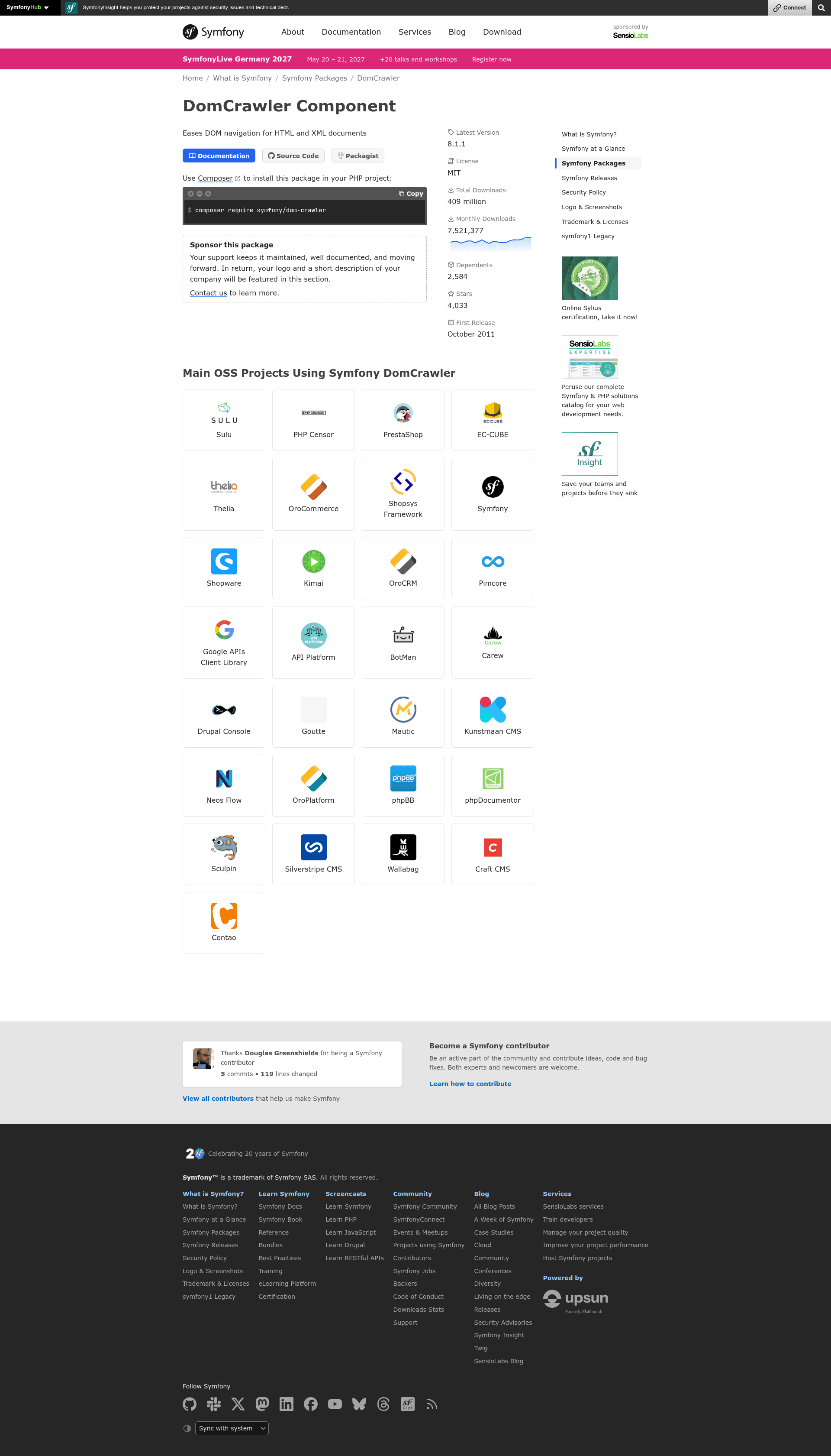 screenshot of DomCrawler on template0.com