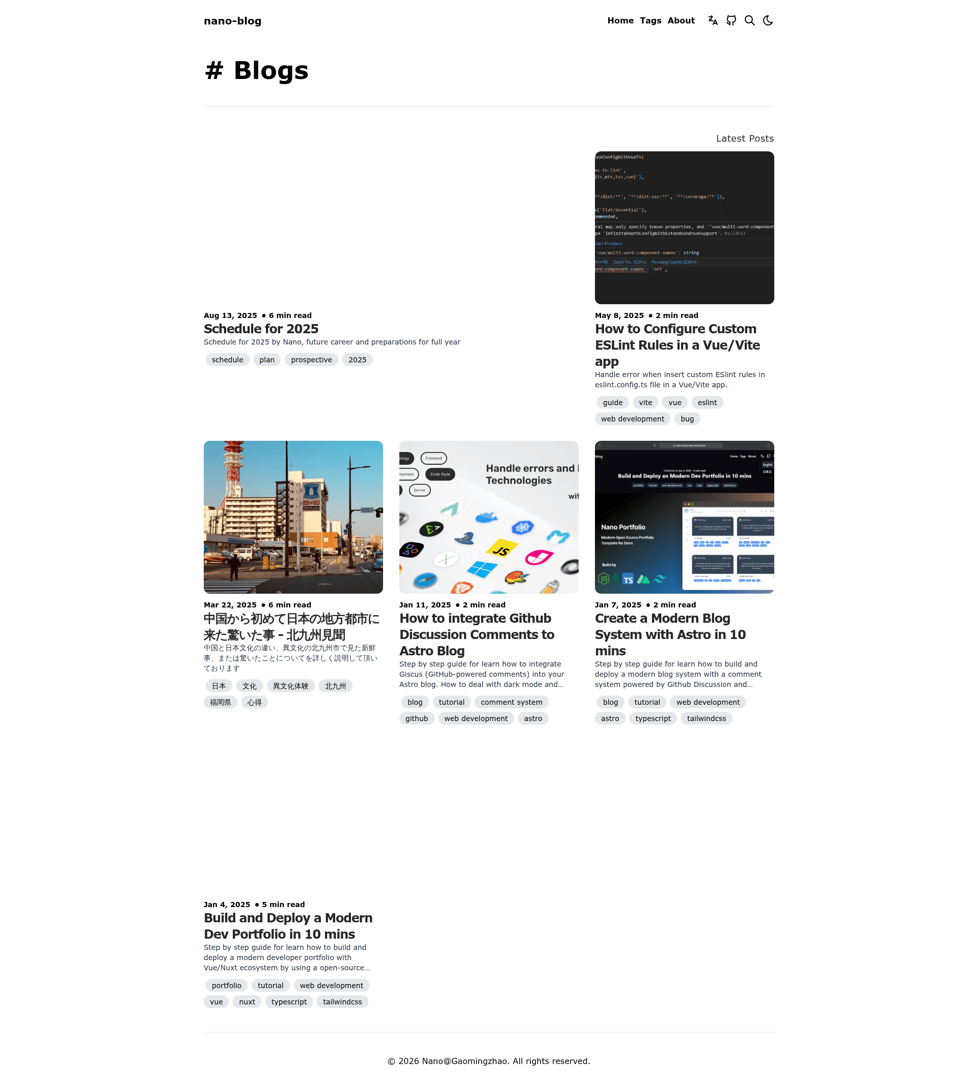 screenshot of Nano Blog on template0.com