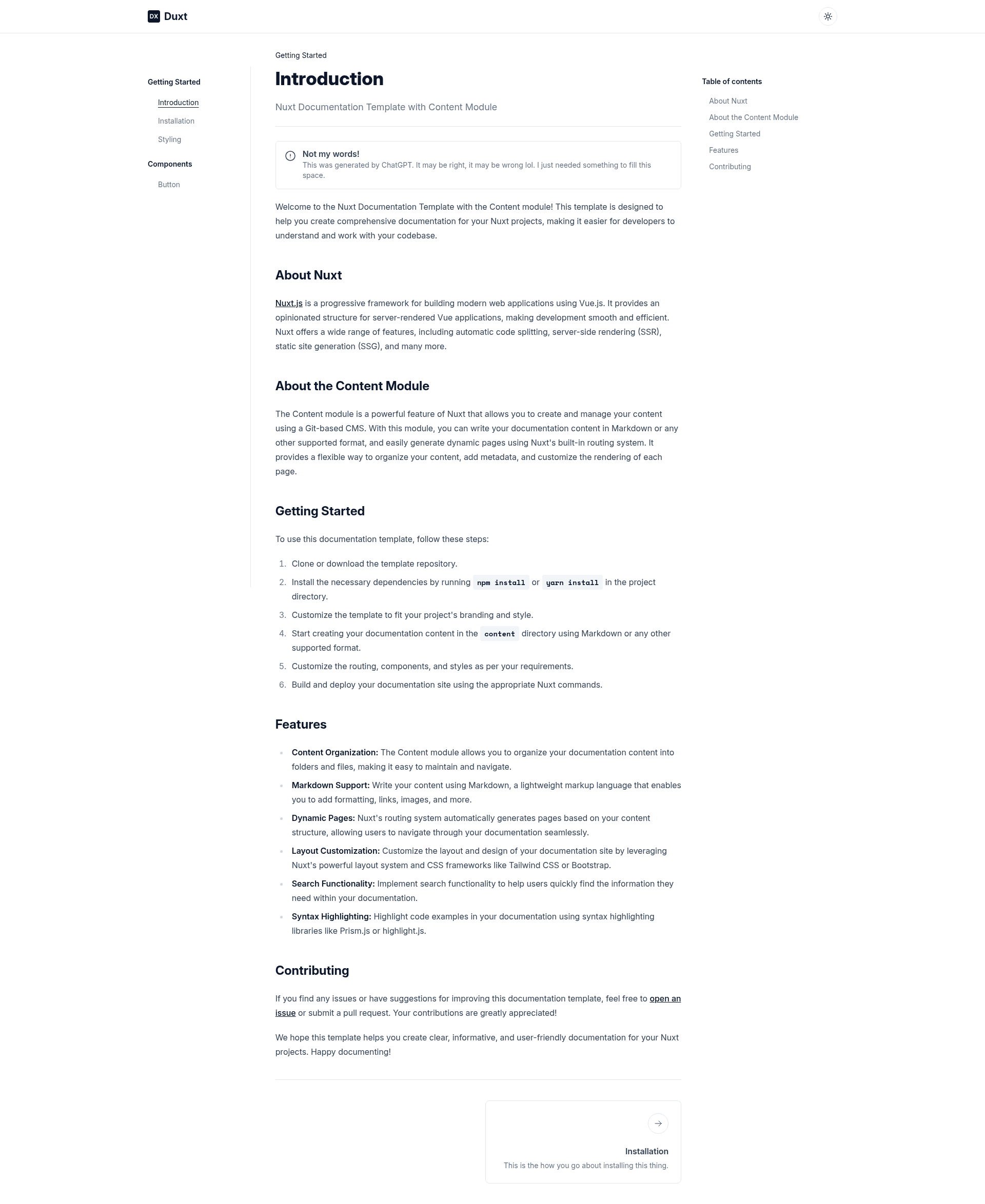 screenshot of Duxt on template0.com