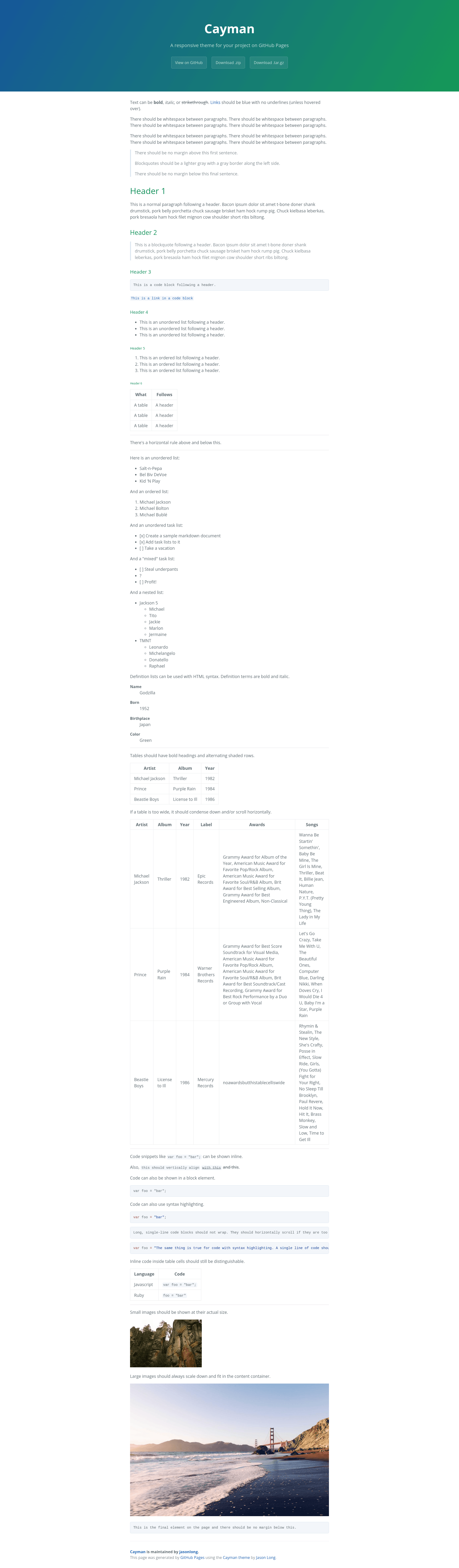 screenshot of Jekyll Cayman Theme on template0.com