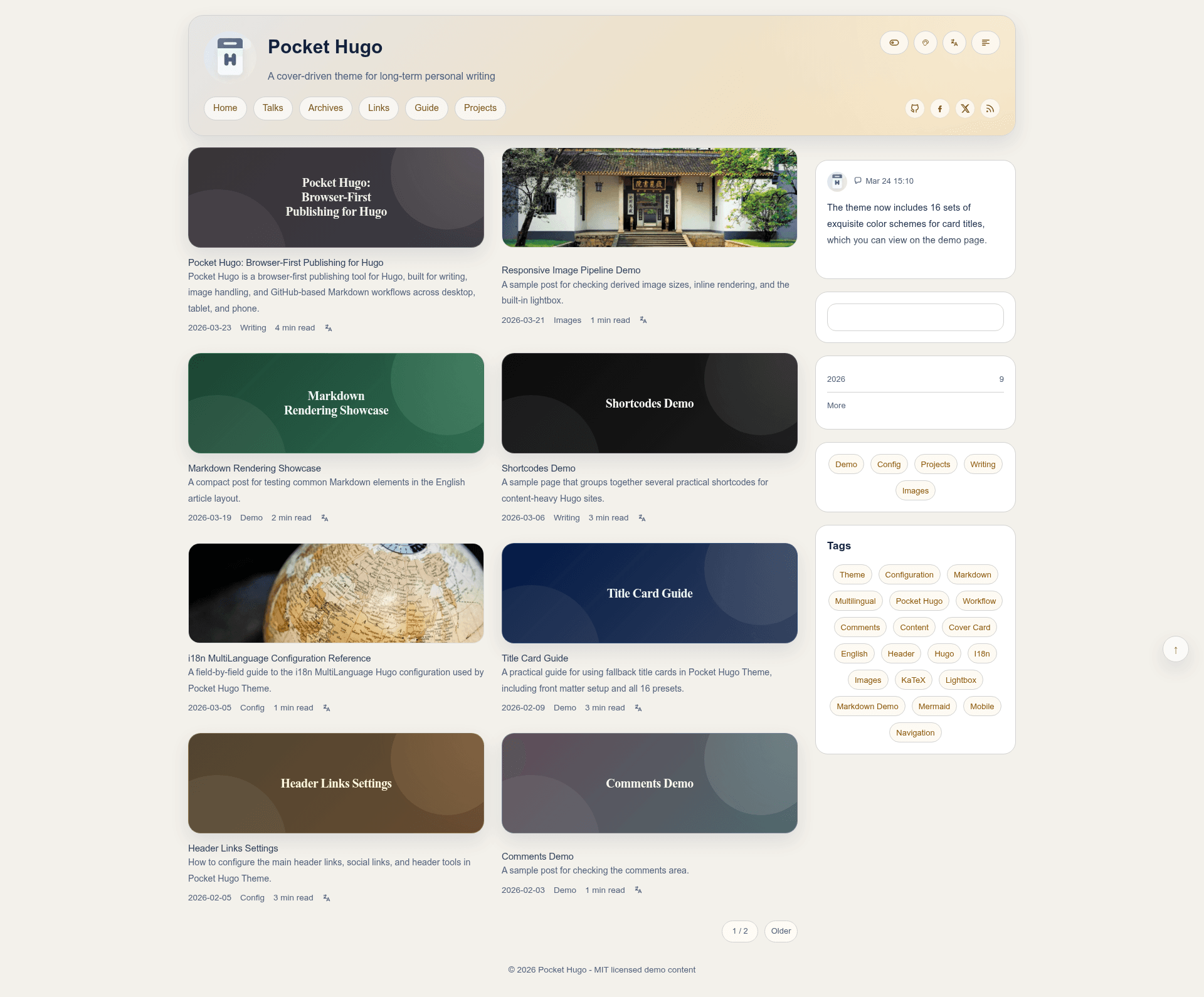 screenshot of Pocket Hugo Theme on template0.com