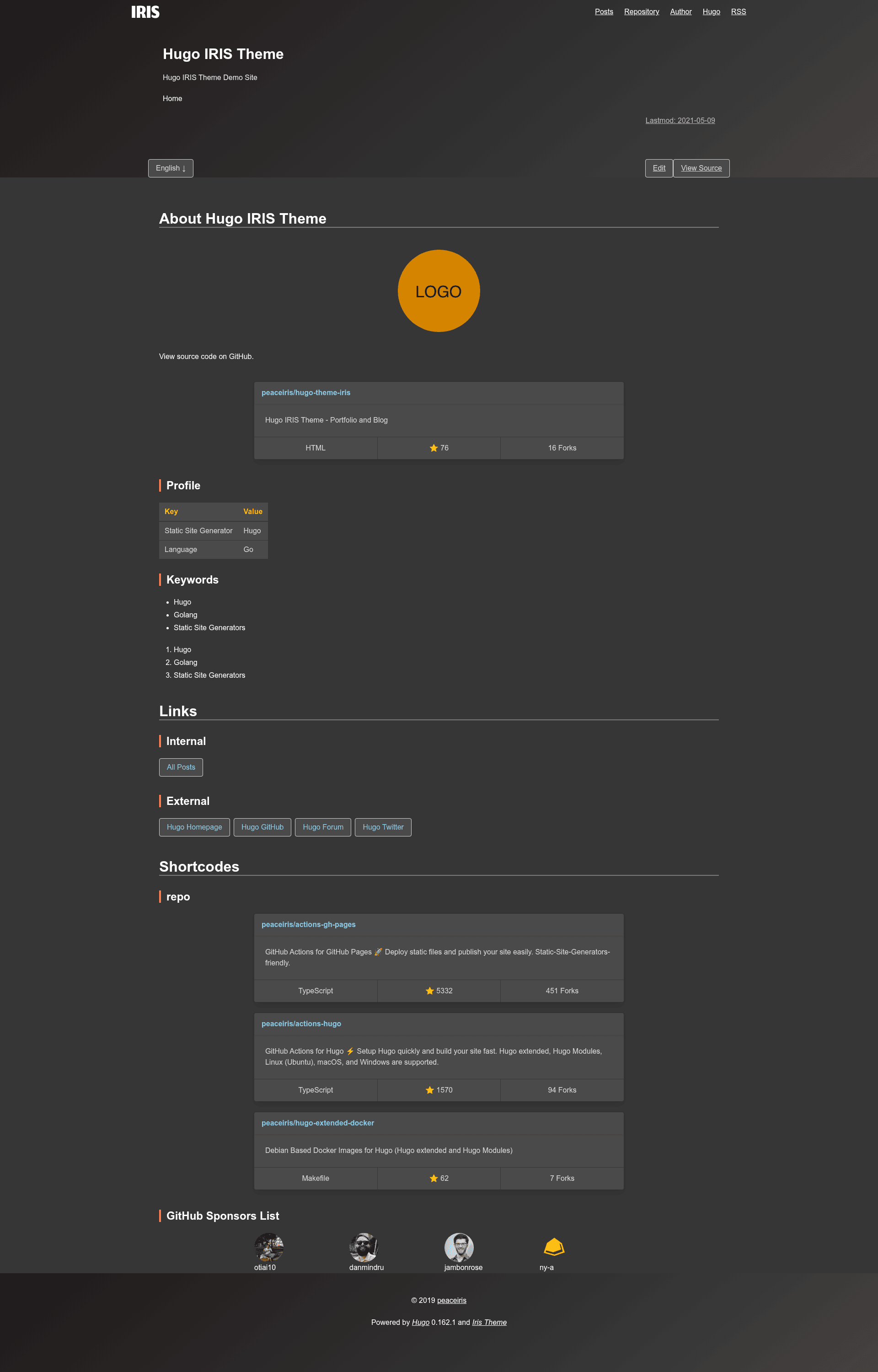 screenshot of Hugo Iris on template0.com