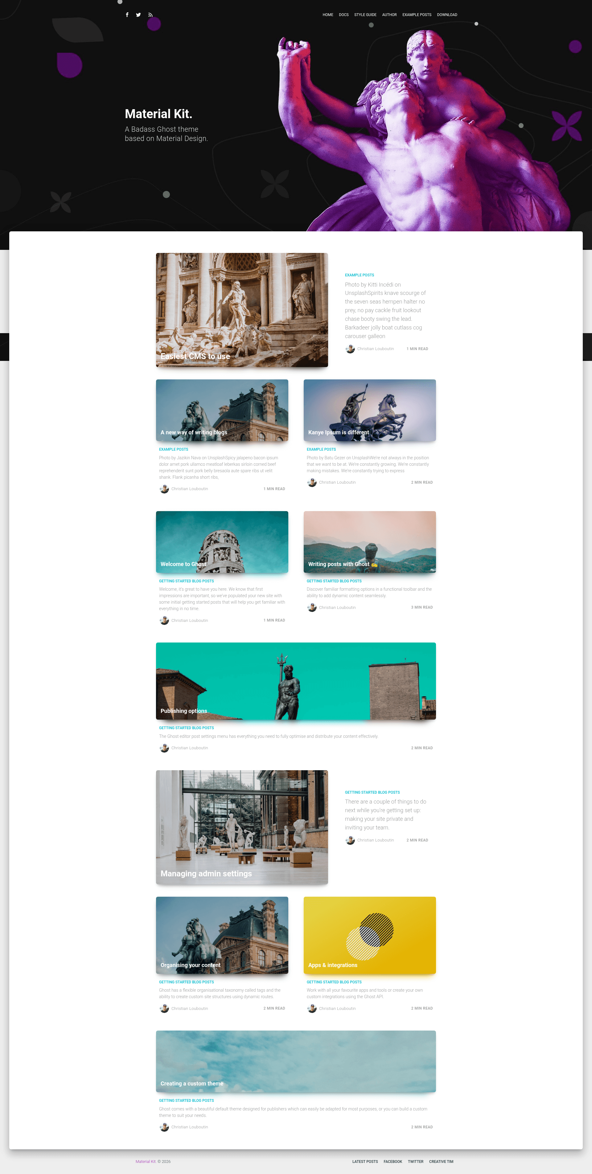 screenshot of Material Kit Ghost on template0.com