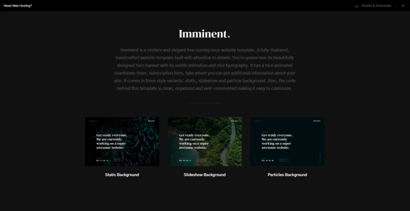 Image for Imminent(coming soon html template) on template0.com