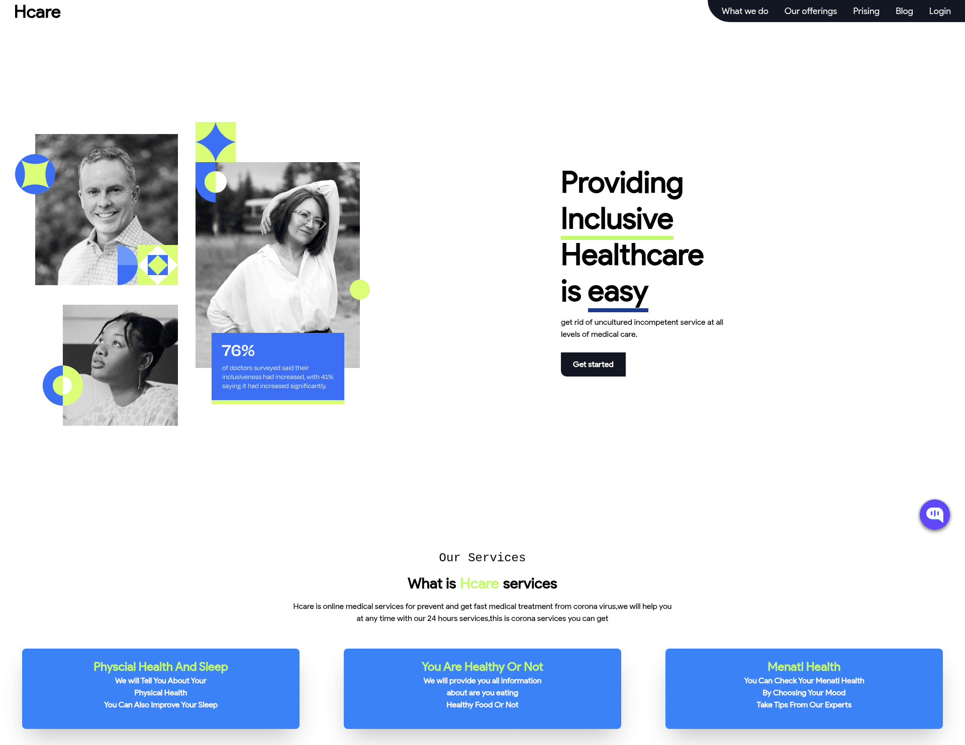 screenshot of H.care on template0.com