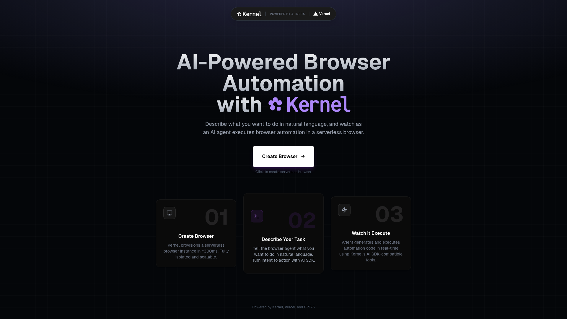 screenshot of Kernel Browser Automation Starter on template0.com
