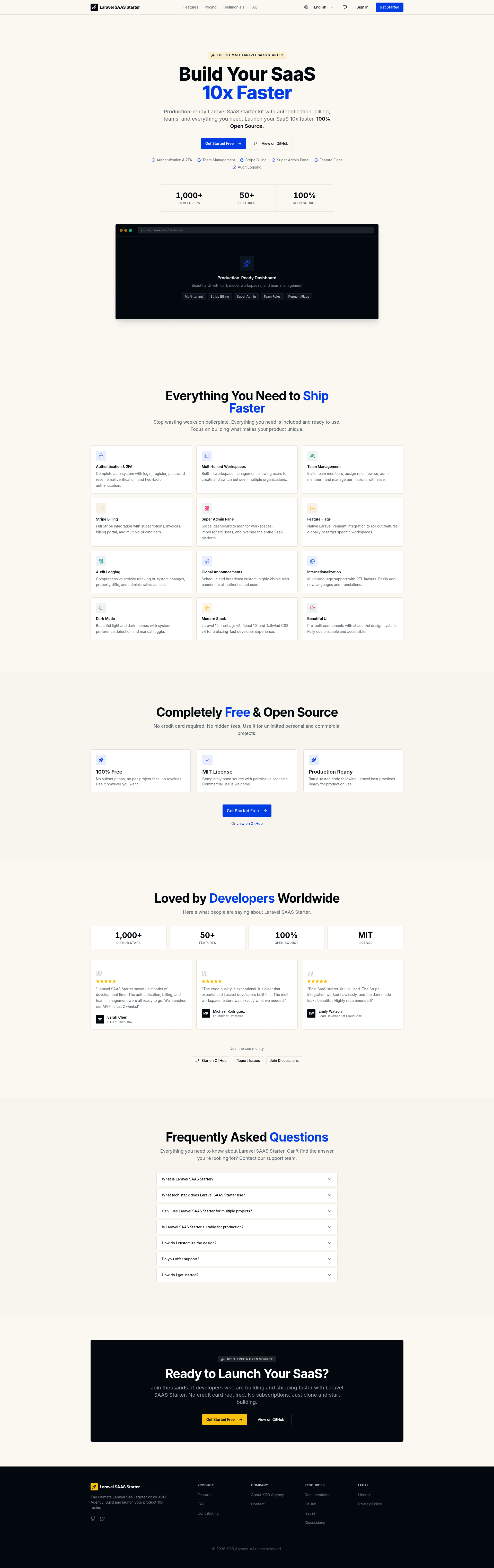 screenshot of Laravel SAAS Starter on template0.com