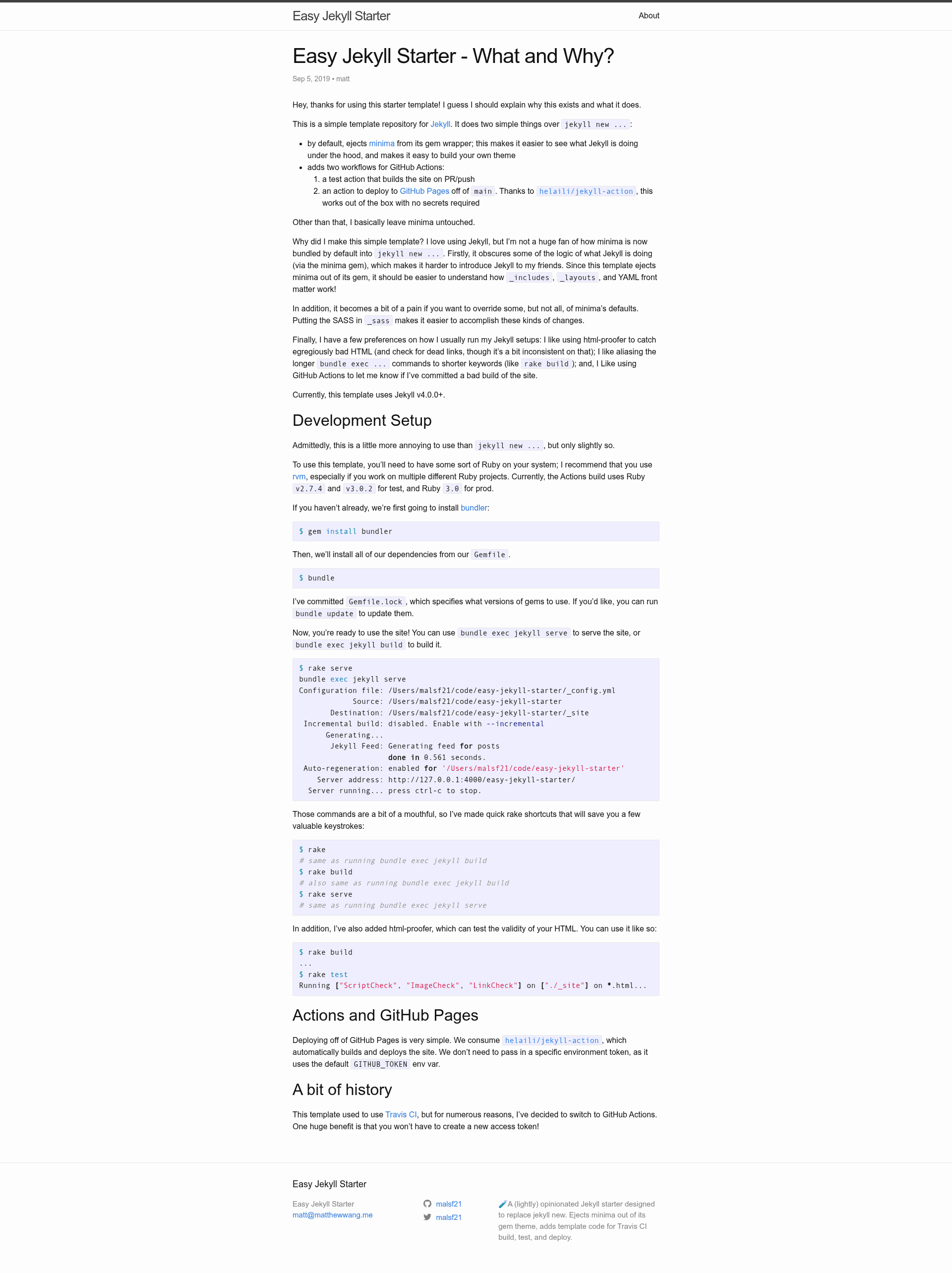 screenshot of Easy Jekyll Starter on template0.com