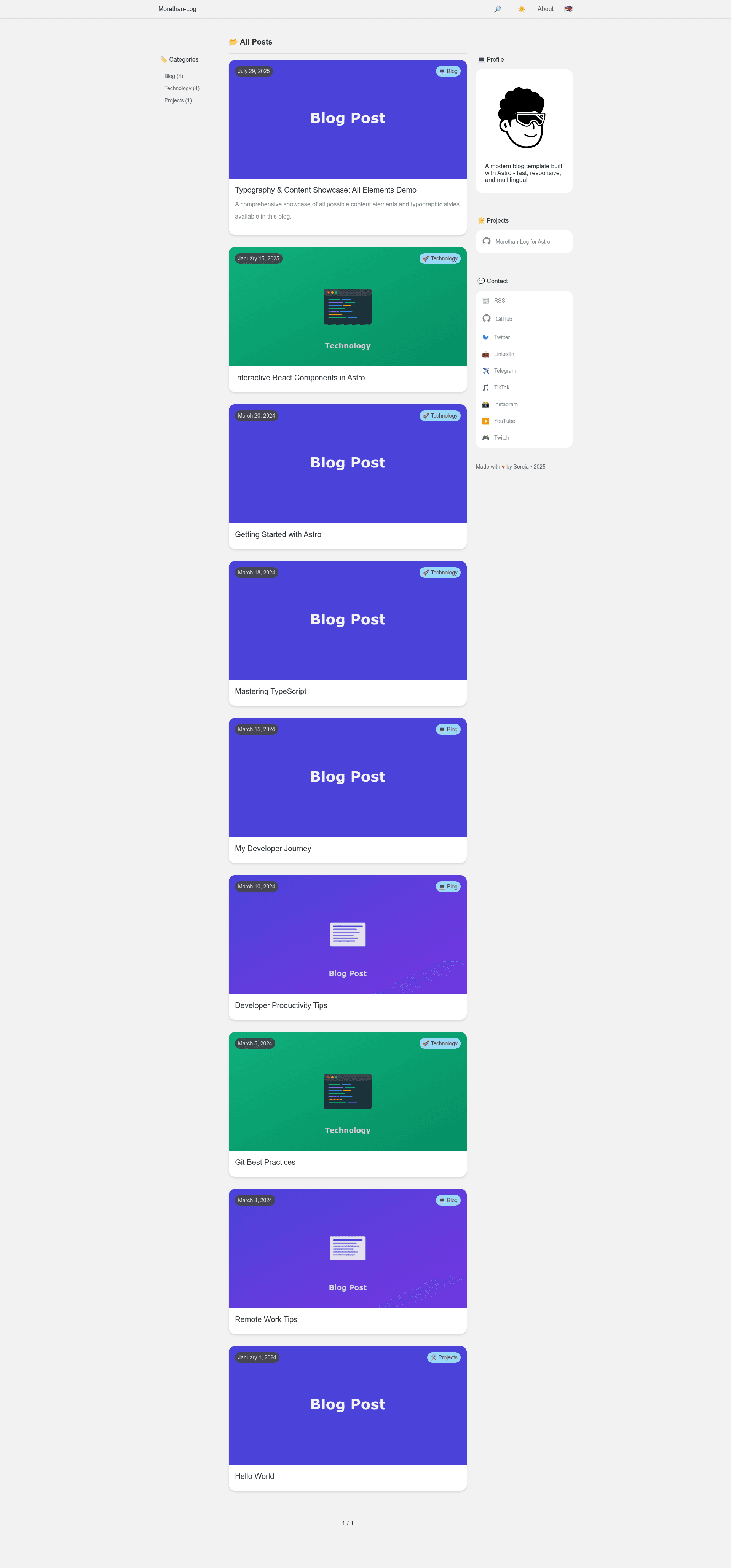 screenshot of Morethan-Log for Astro on template0.com