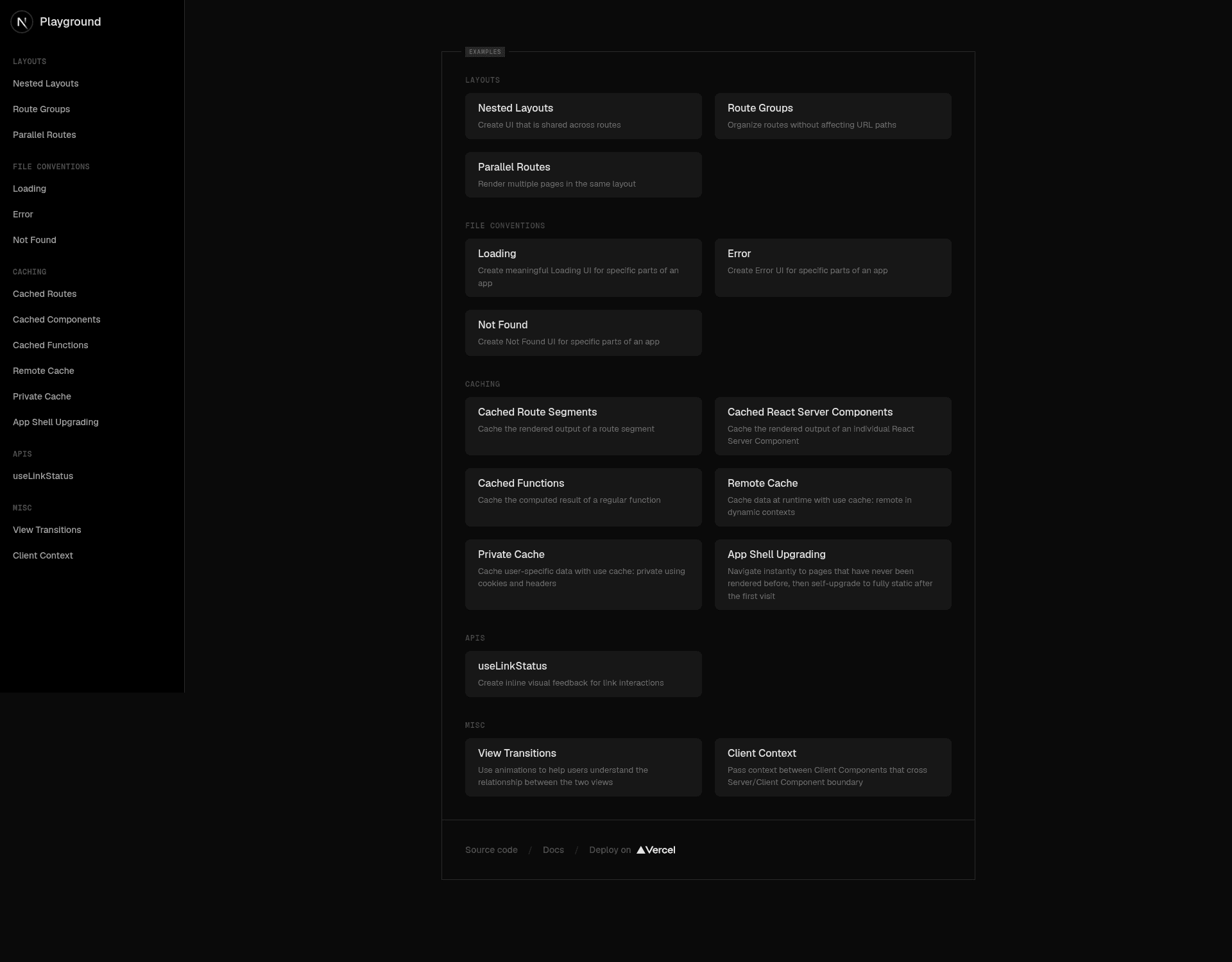 screenshot of Next.js Playground on template0.com