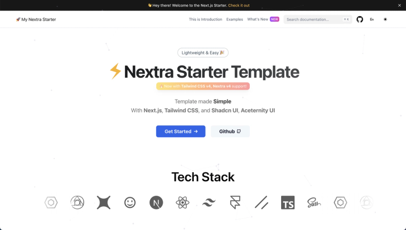 Image for Nextra Starter(boilerplate nextjs template) on template0.com