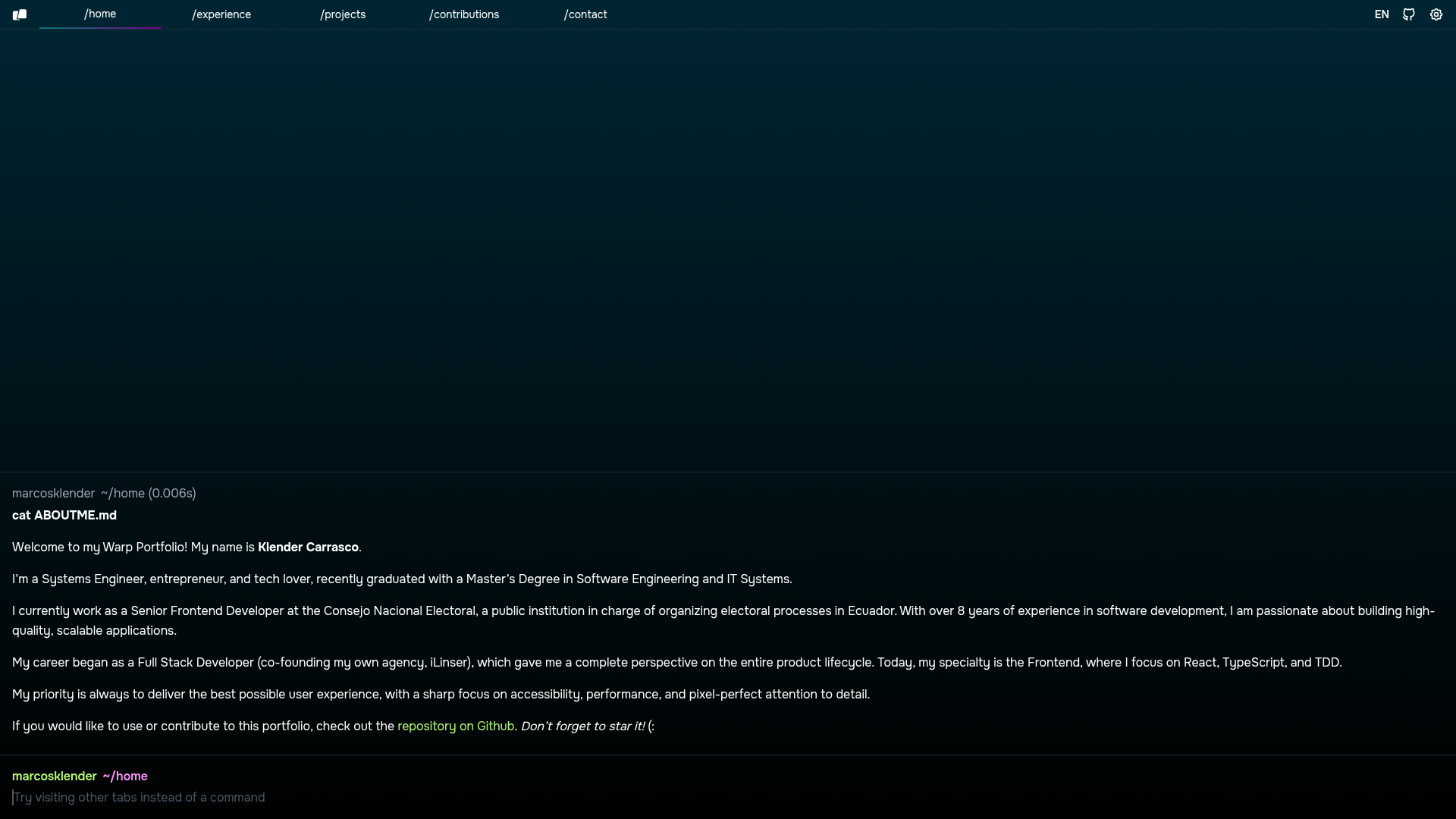 screenshot of WarpPortfolio on template0.com