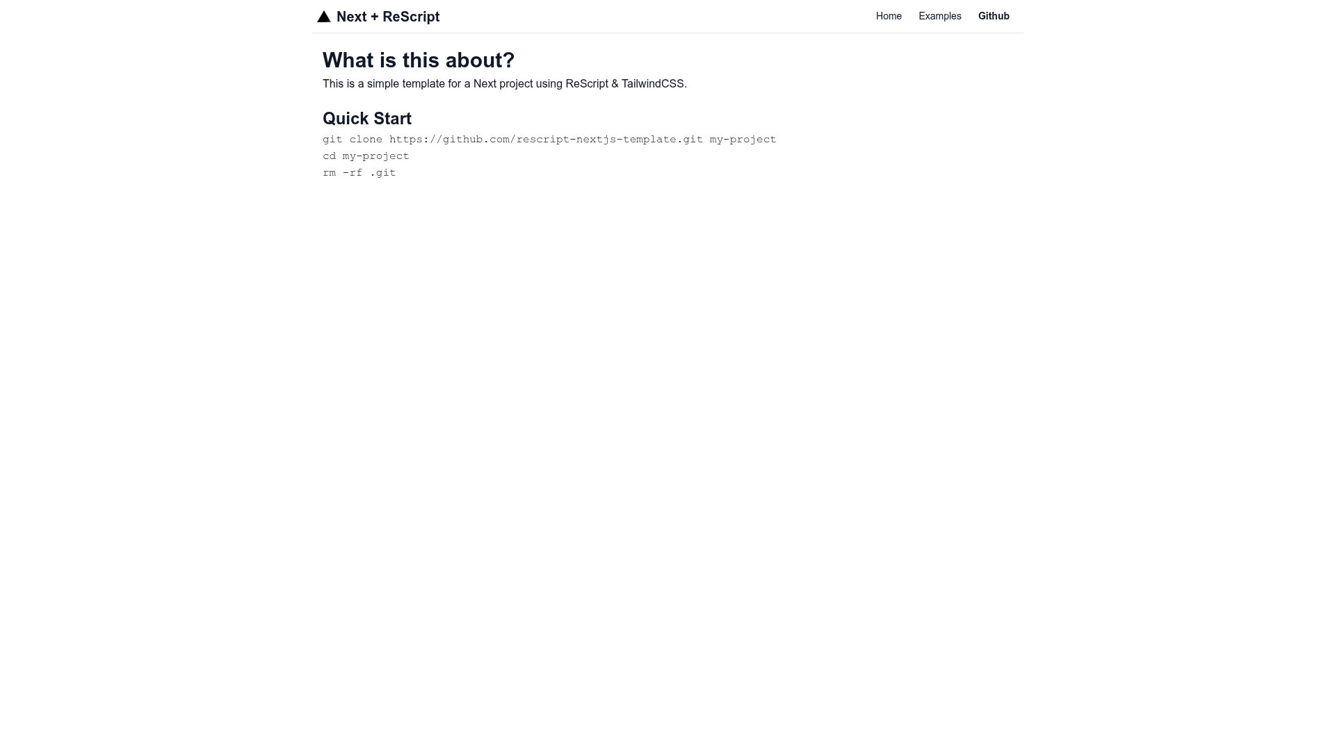 screenshot of ReScript NextJS Starter on template0.com