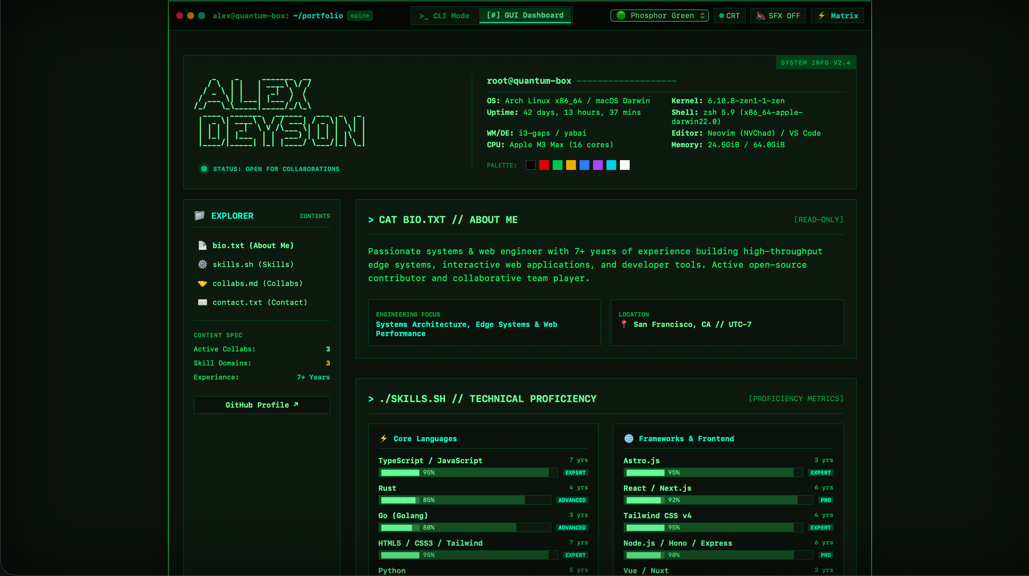 Retro TUI Portfolio Template preview