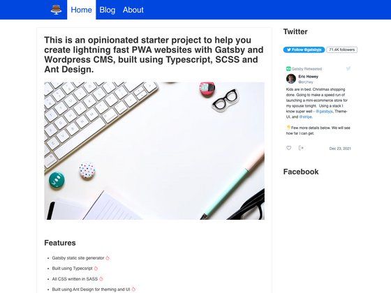 Image for Gatsby Wordpress Typescript Scss Blog on template0.com