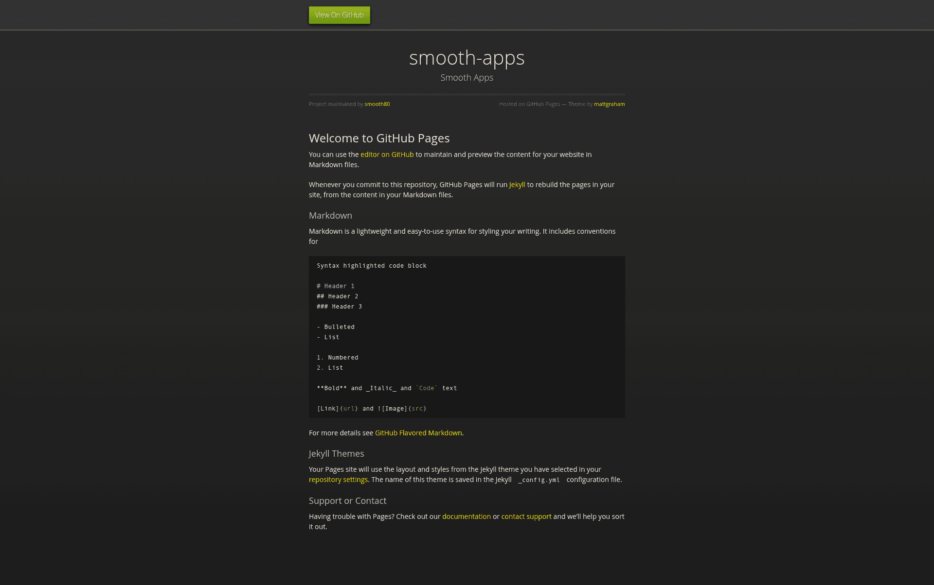 screenshot of Smooth Apps on template0.com