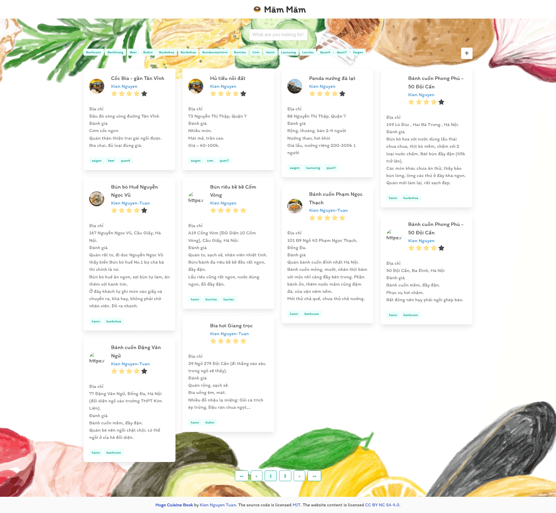 screenshot of Hugo Cuisine Book on template0.com