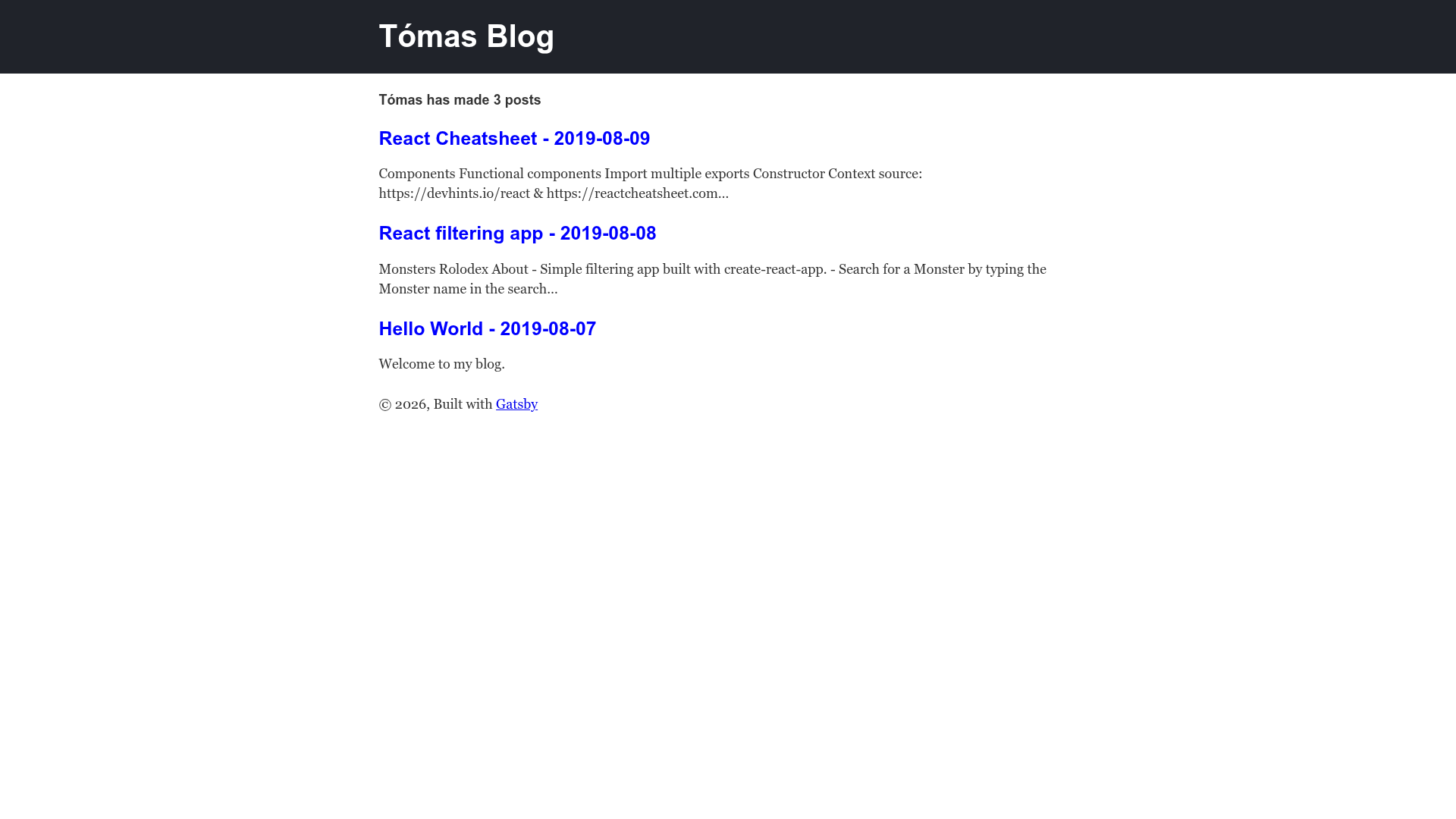 screenshot of Gatsby Blog Demo on template0.com