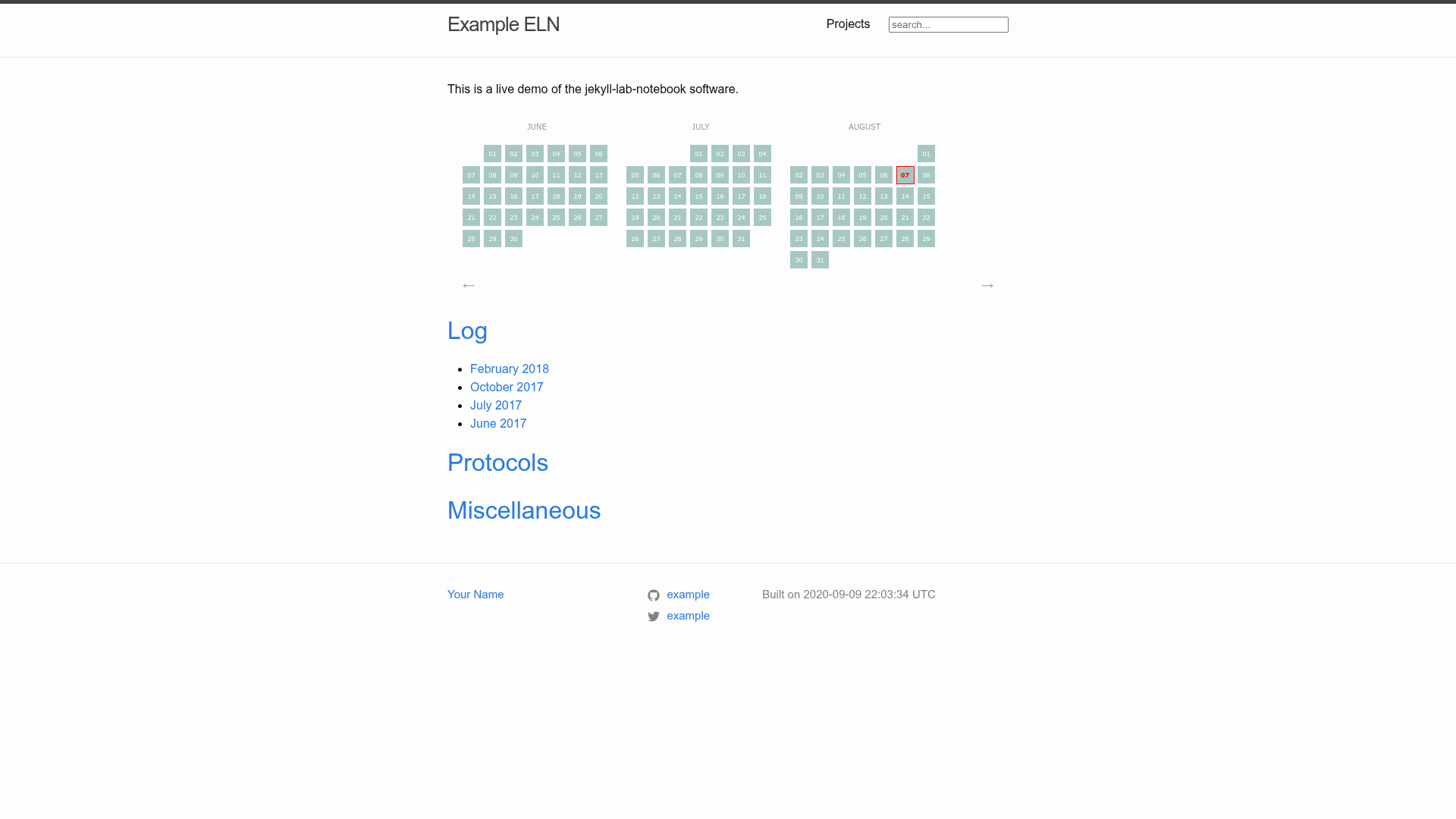 screenshot of Jekyll Lab Notebook on template0.com