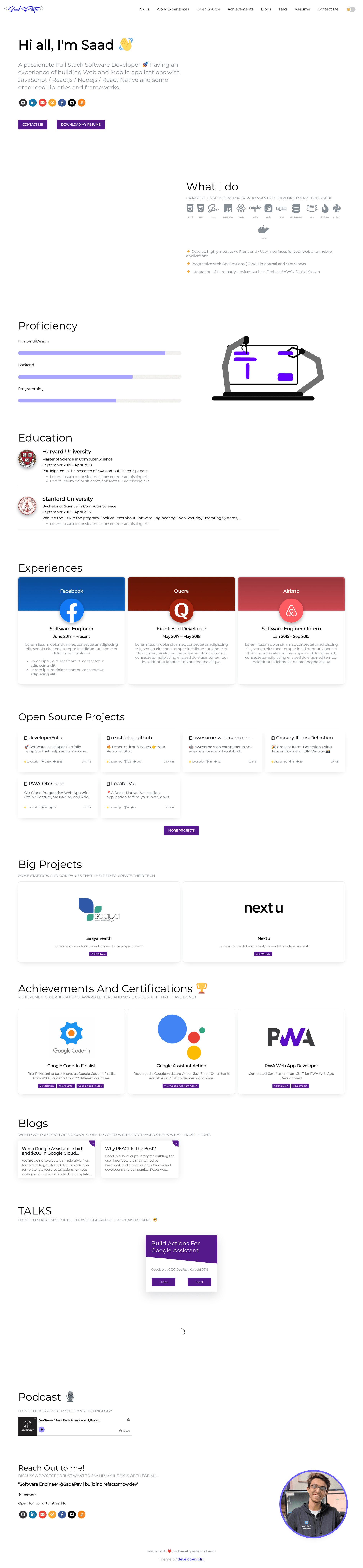screenshot of developerFolio on template0.com
