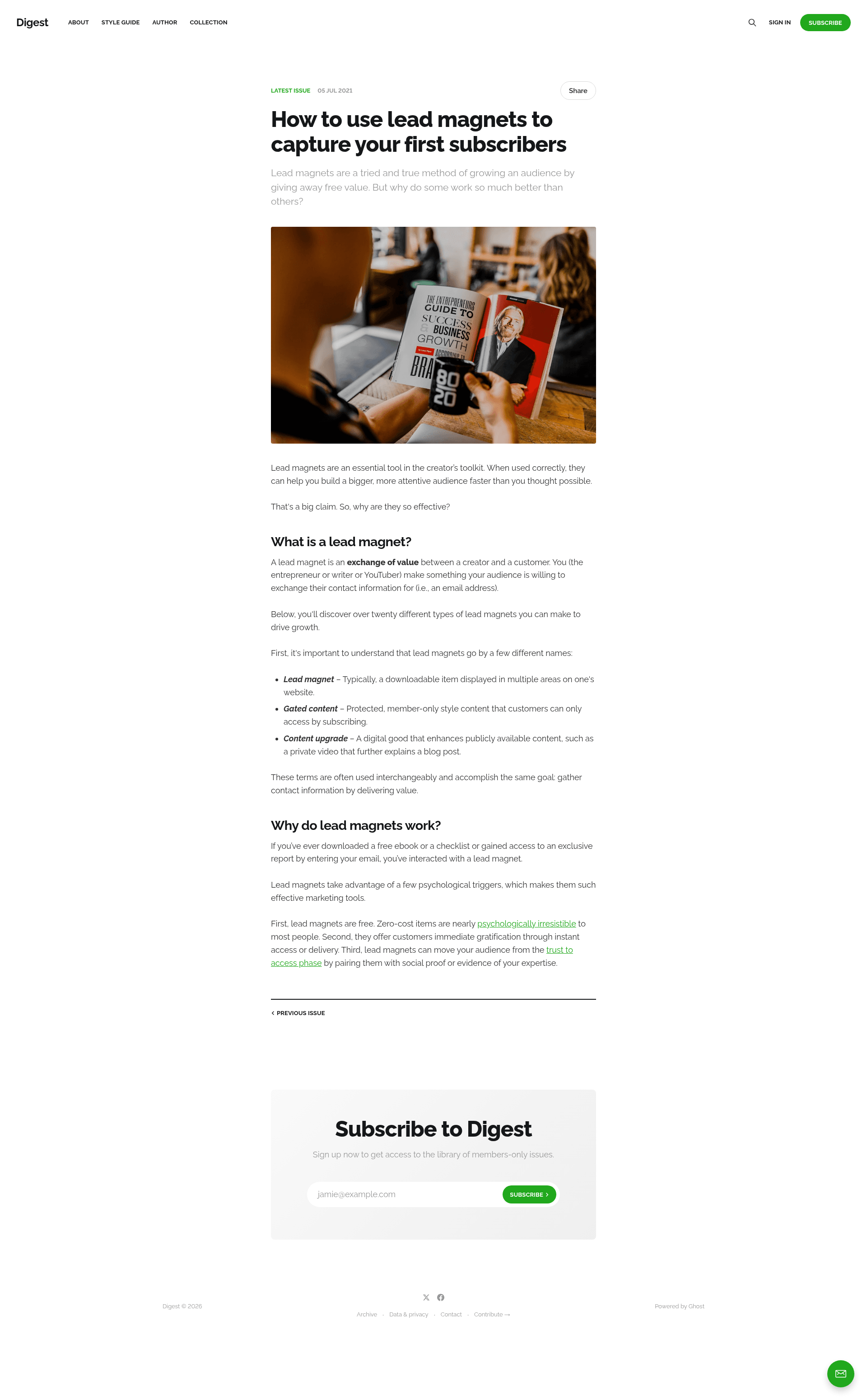 screenshot of Digest on template0.com