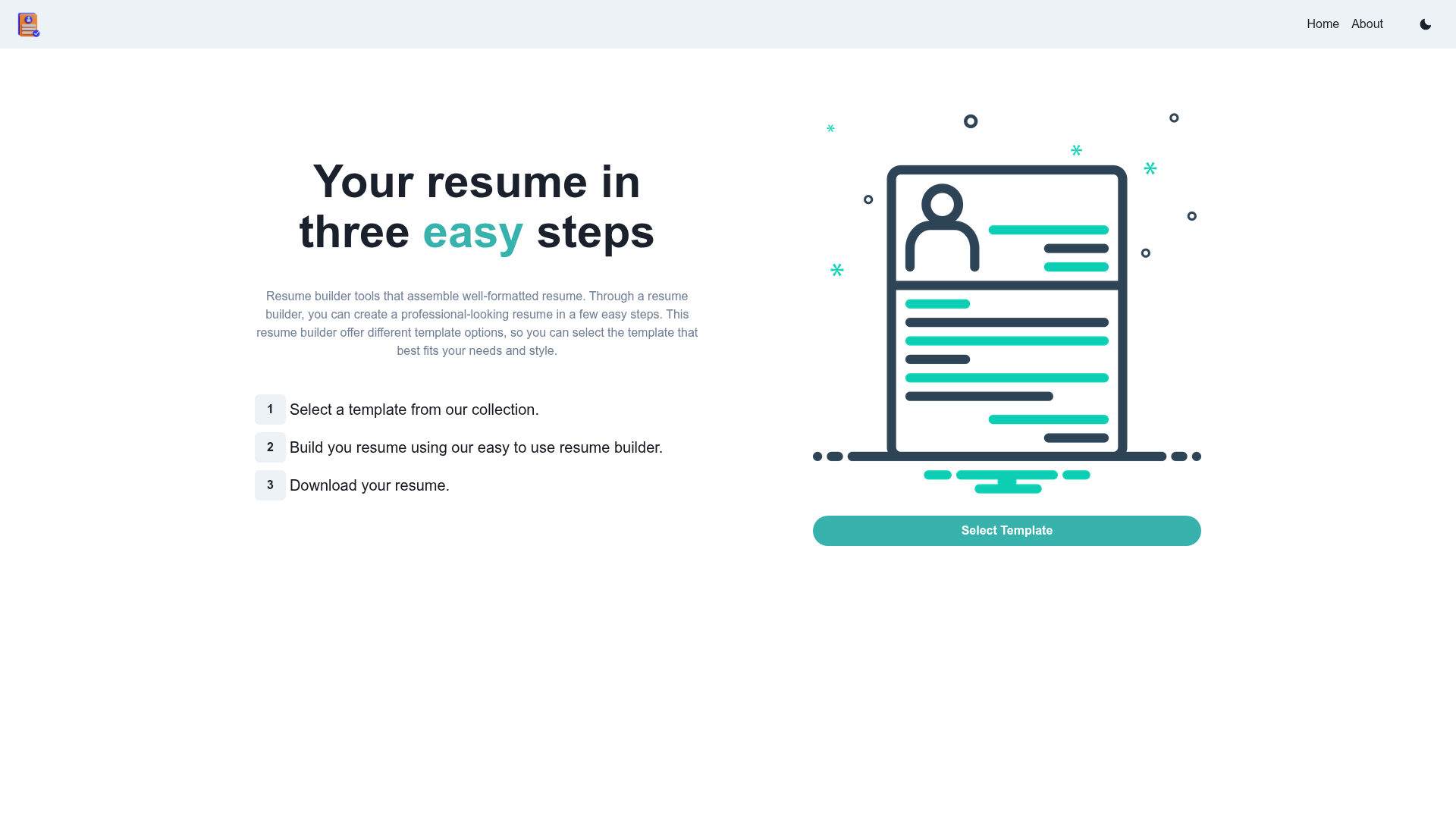 screenshot of Resume Builder on template0.com