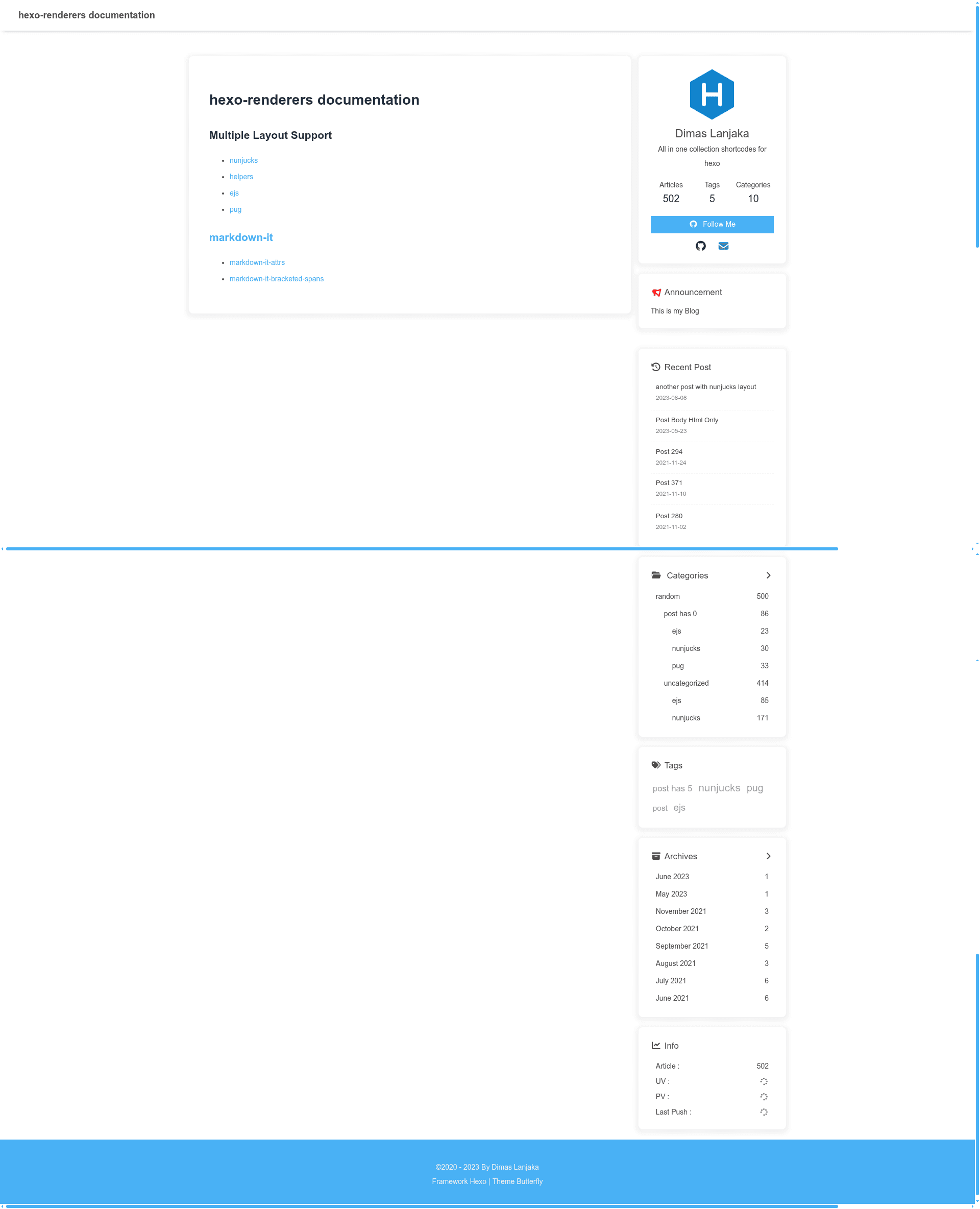 screenshot of Hexo Renderers on template0.com