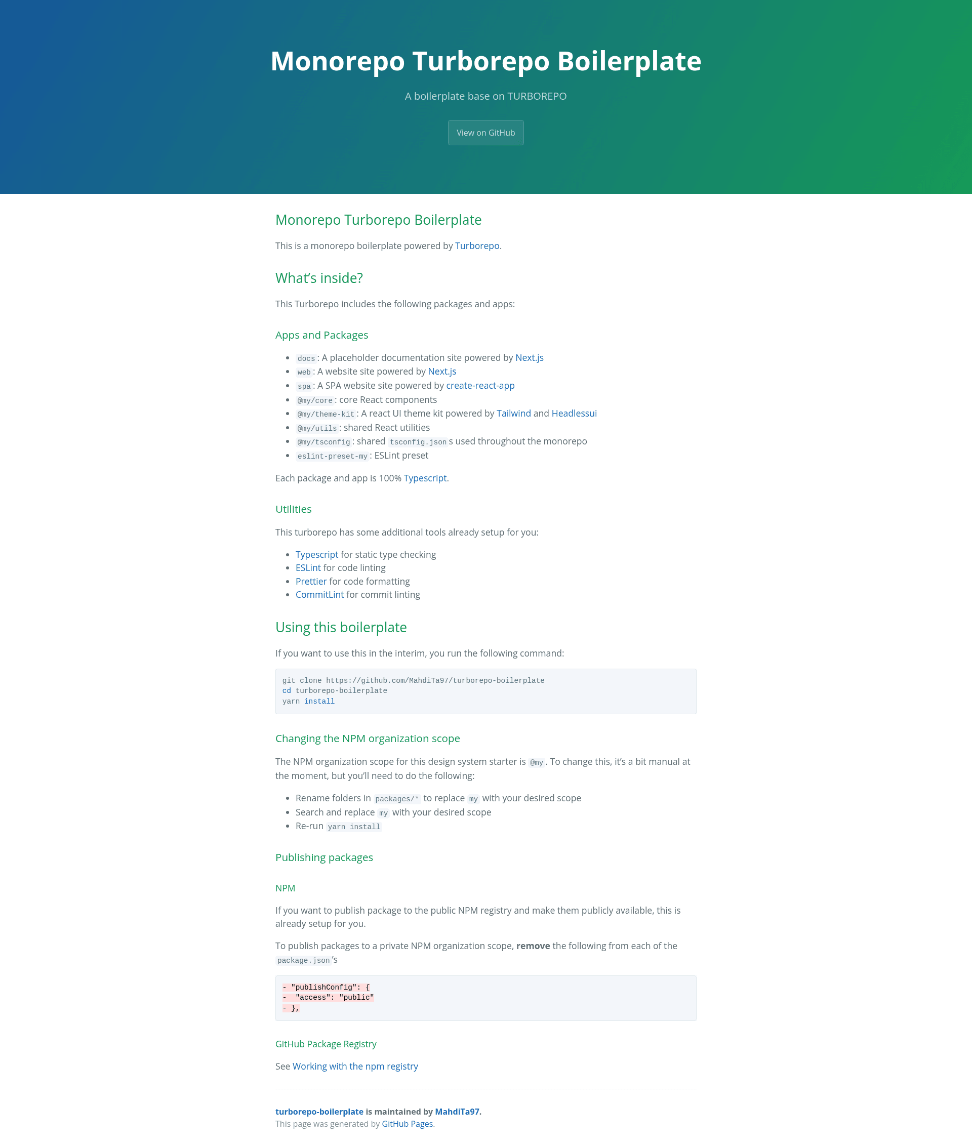 screenshot of Turborepo Boilerplate on template0.com