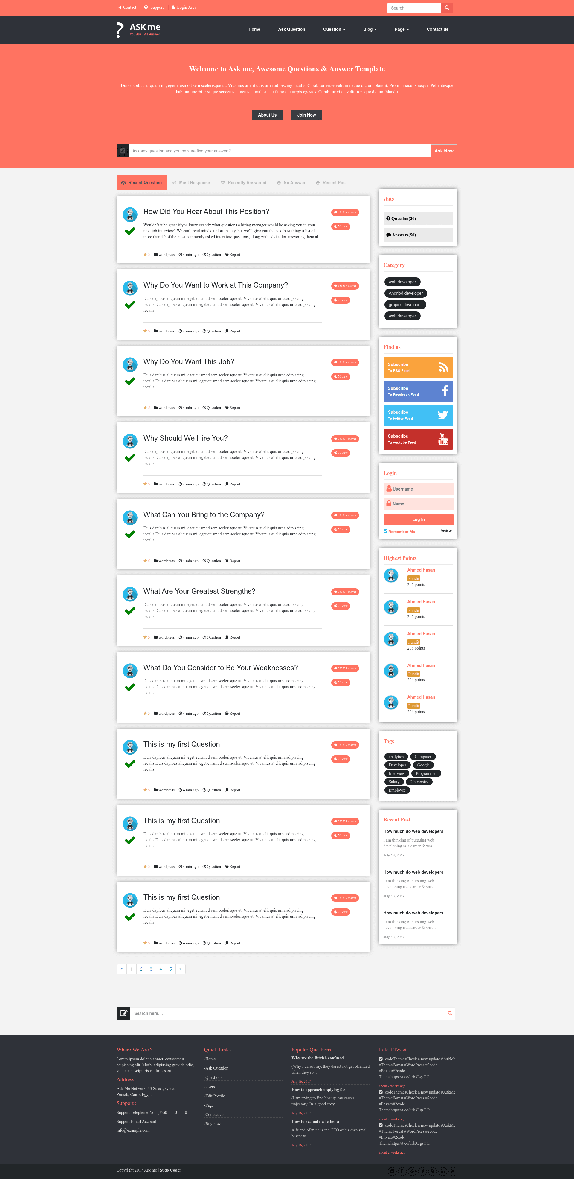 screenshot of Ask on template0.com