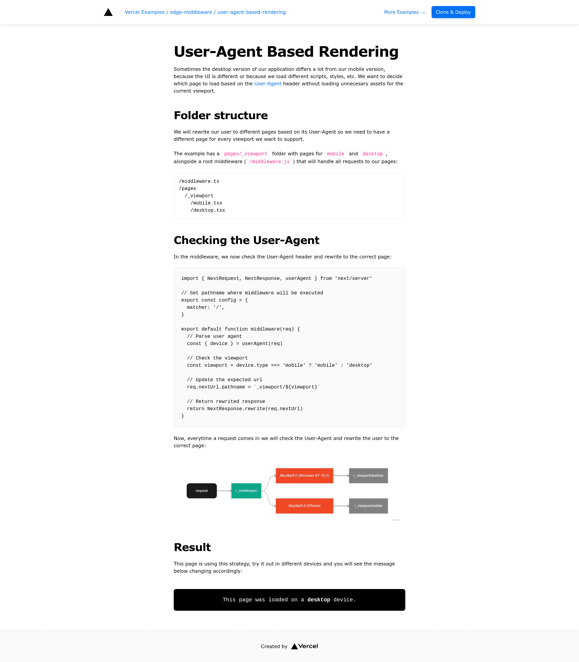 screenshot of User-Agent Based Rendering on template0.com