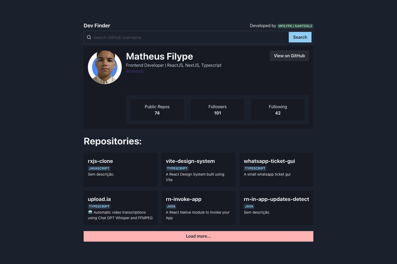 Image for DevFinder on template0.com