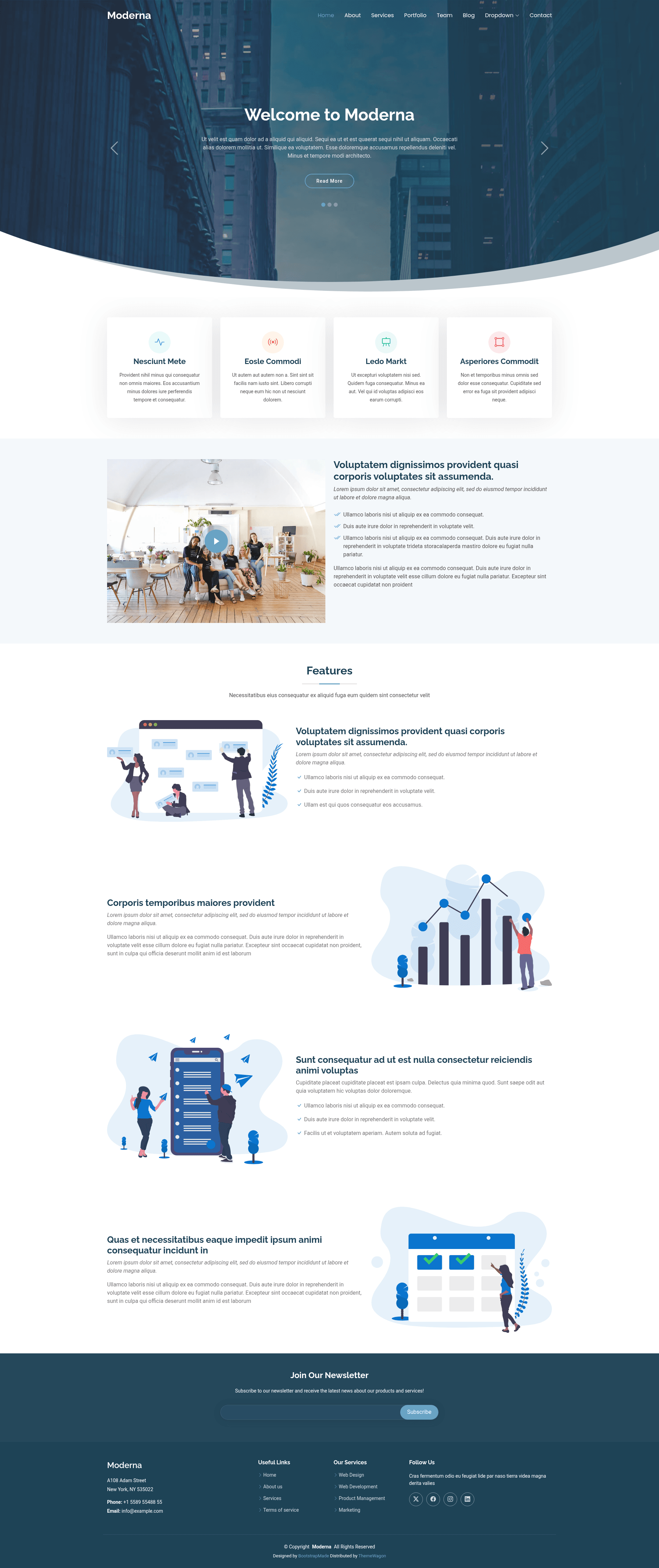 screenshot of Moderna on template0.com
