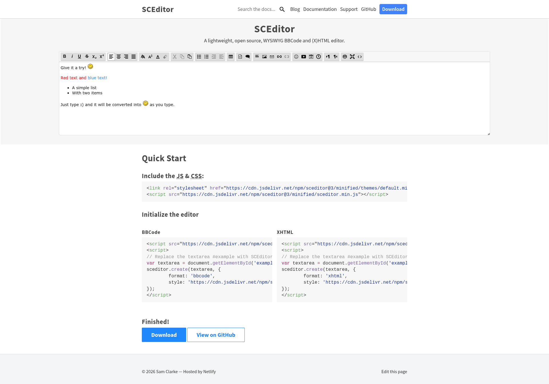 screenshot of SCEditor on template0.com