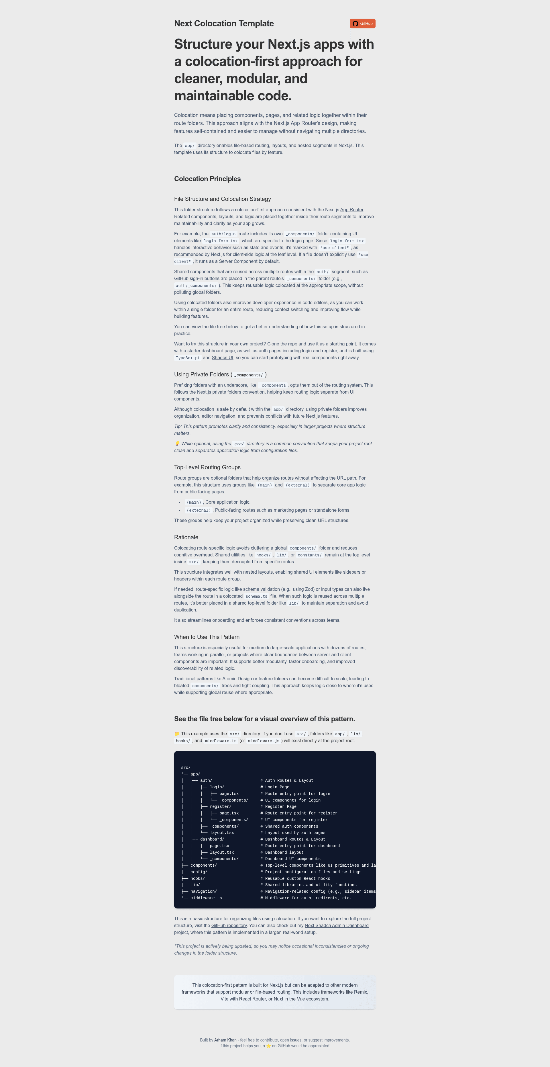 screenshot of Next Colocation Template on template0.com