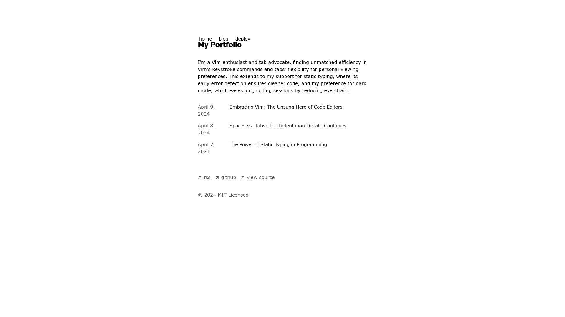 screenshot of Portfolio Blog Starter on template0.com