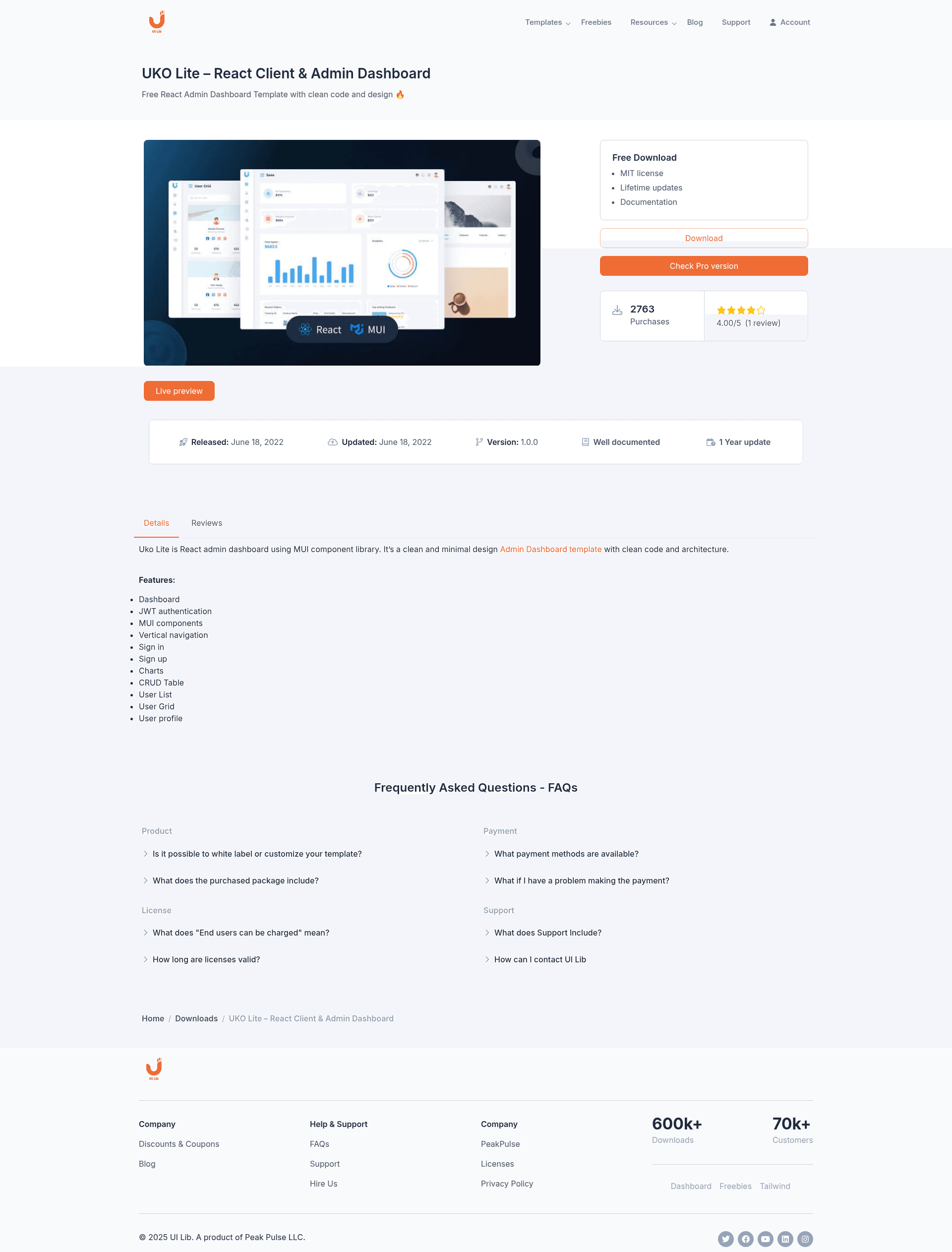 screenshot of Uko React Admin Dashboard Template on template0.com