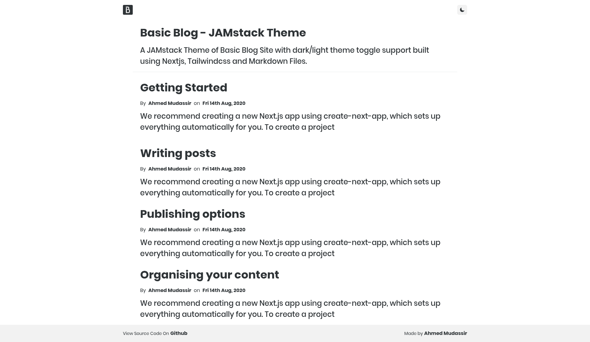 screenshot of basic-blog on template0.com