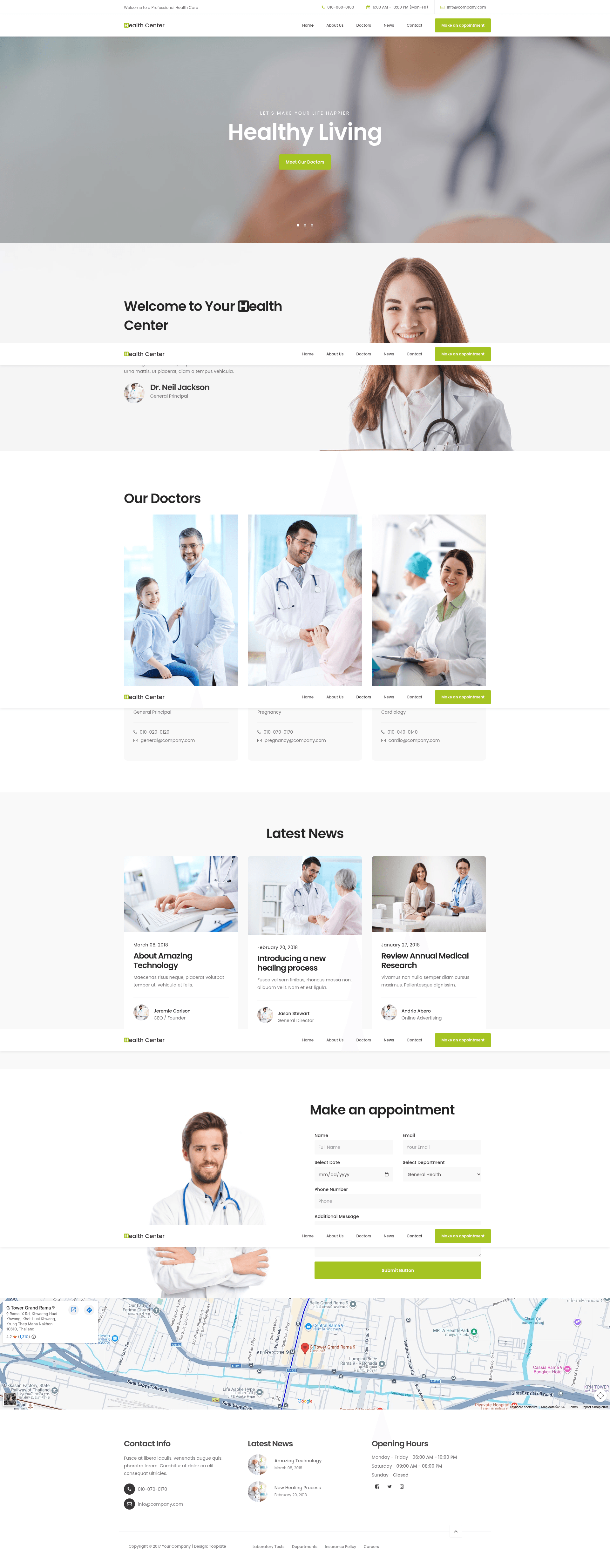 screenshot of Health Center – Free HTML5 Bootstrap Medical Template on template0.com
