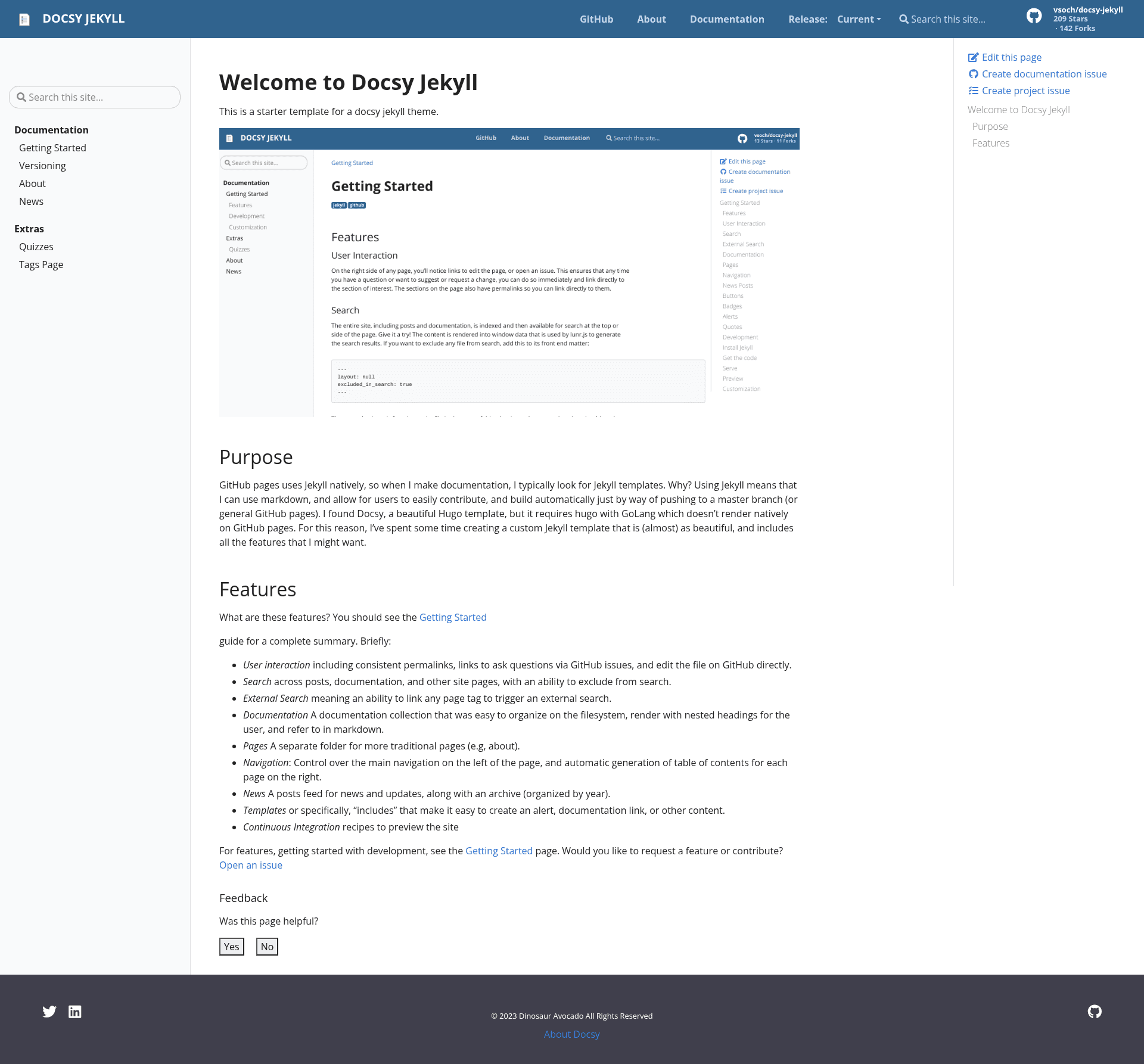 screenshot of Docsy Jekyll Theme on template0.com